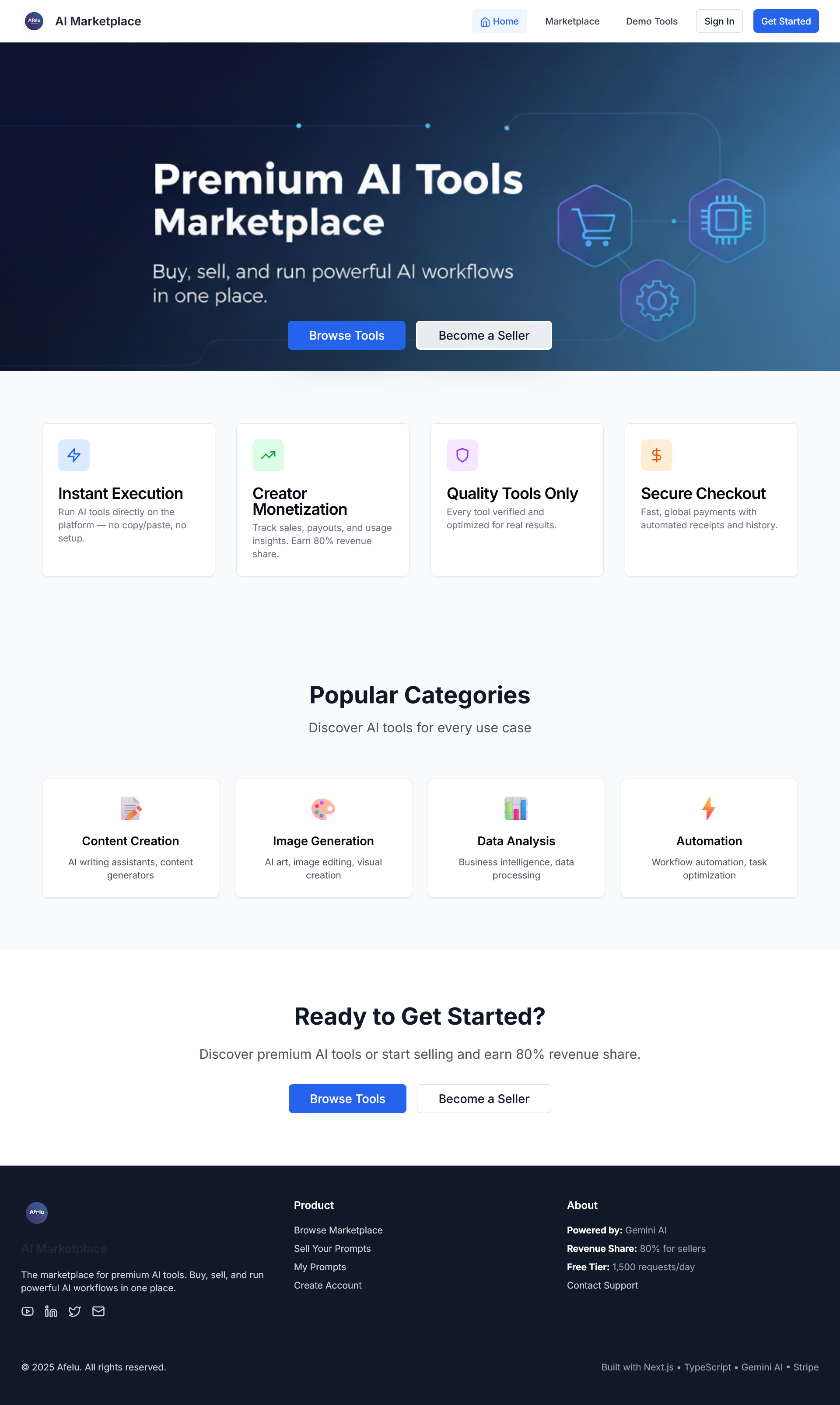 Screenshot 1 of Afelu – Premium AI Tools Marketplace