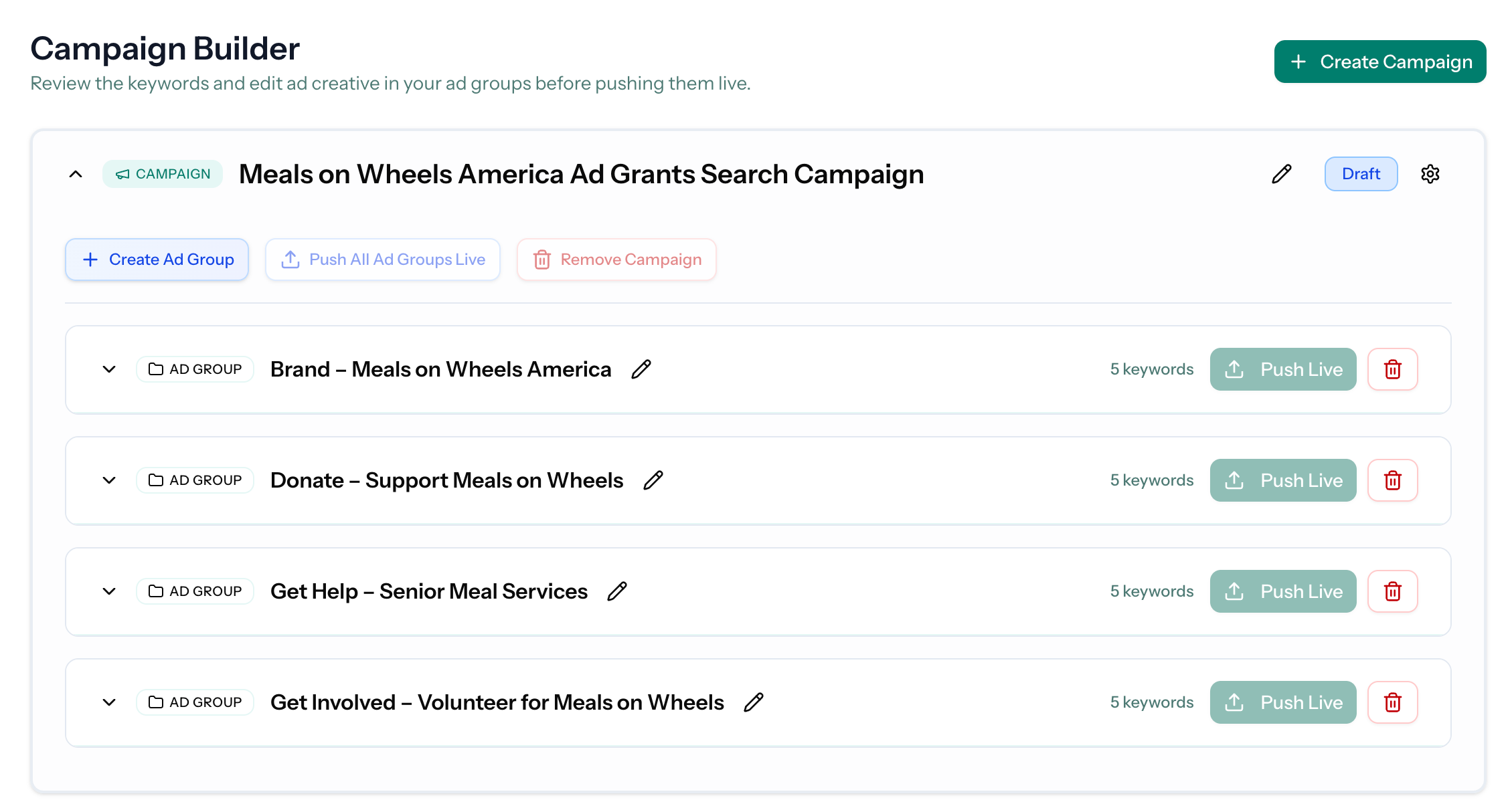 Screenshot 1 of Ad Grants Pilot