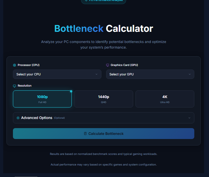 Screenshot 1 of Bottleneck Calculator