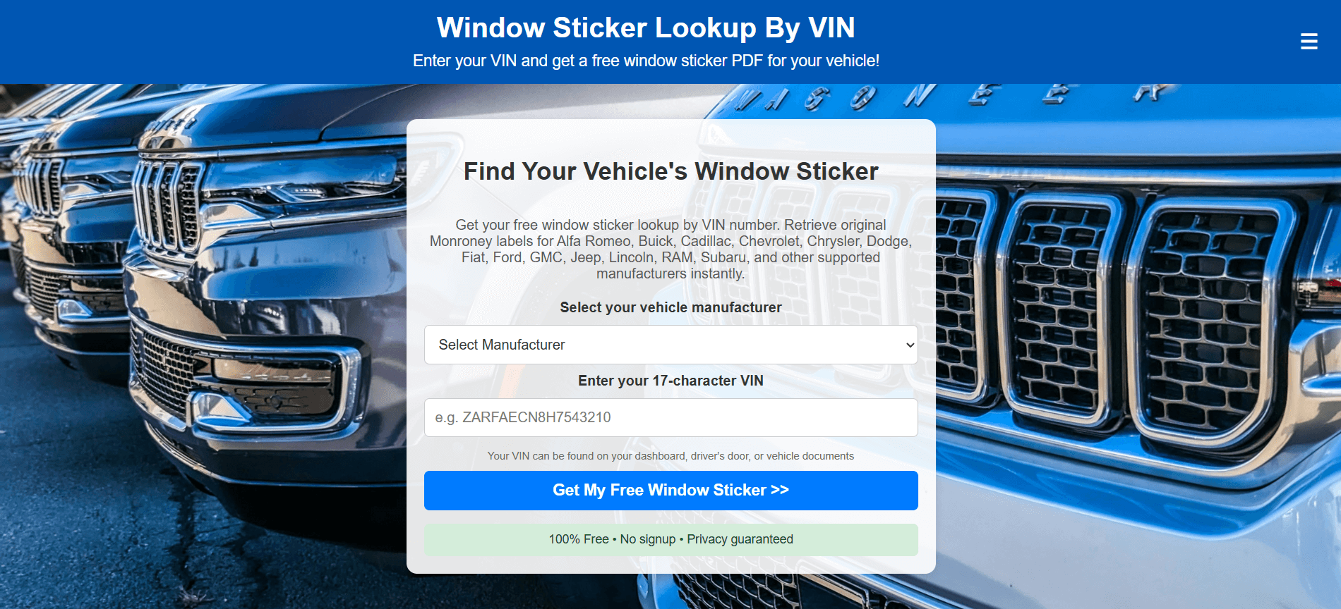 Screenshot 1 of Window Sticker Lookup By VIN