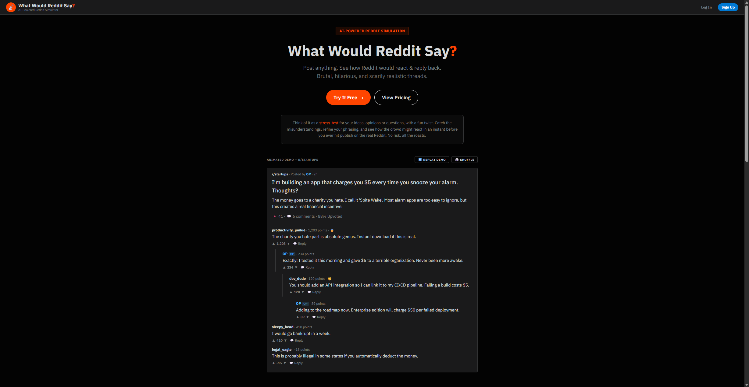 Screenshot 1 of AI-Powered Reddit Simulator