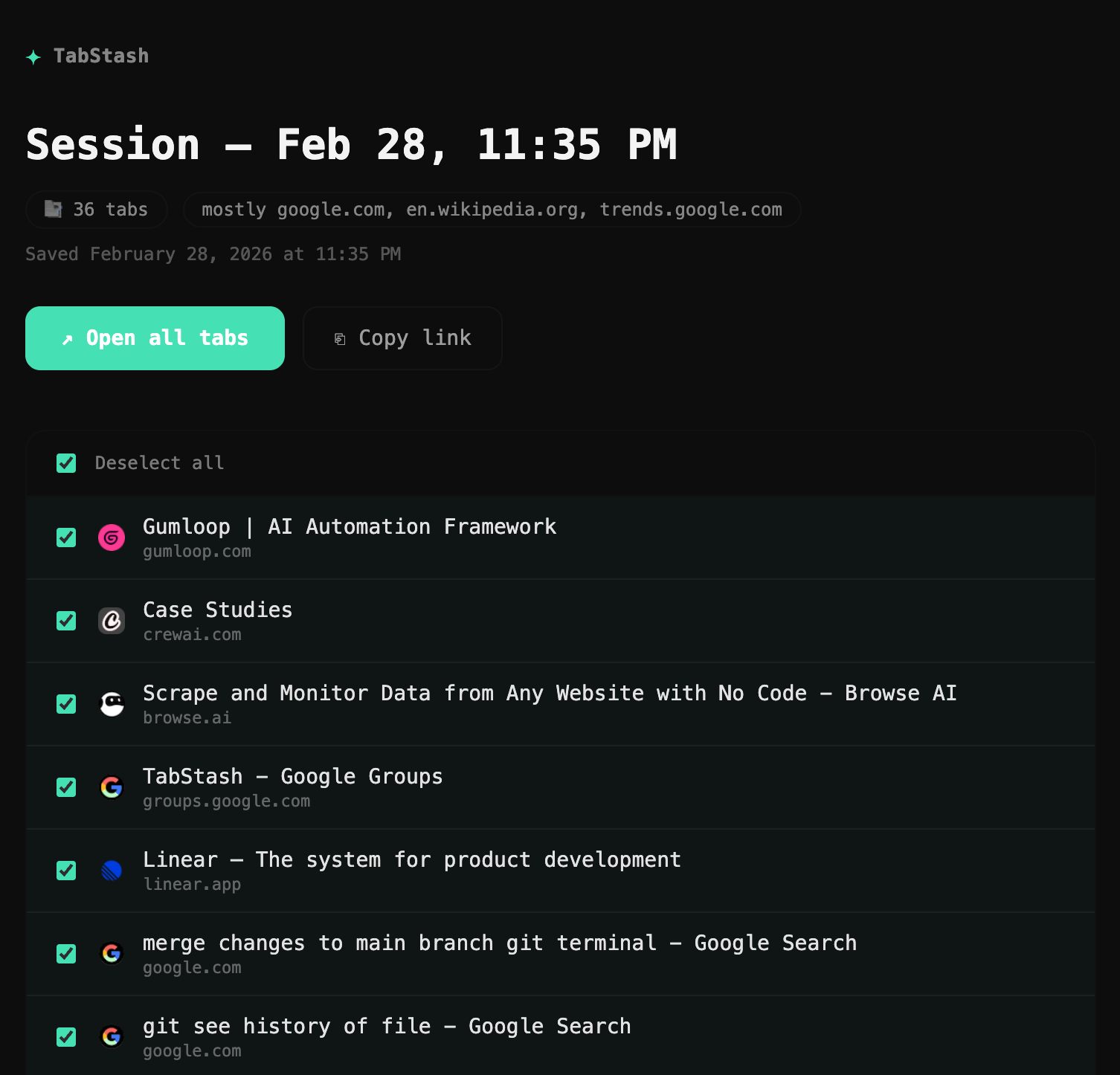 Screenshot 3 of TabStash - FREE Tab manager for Chrome