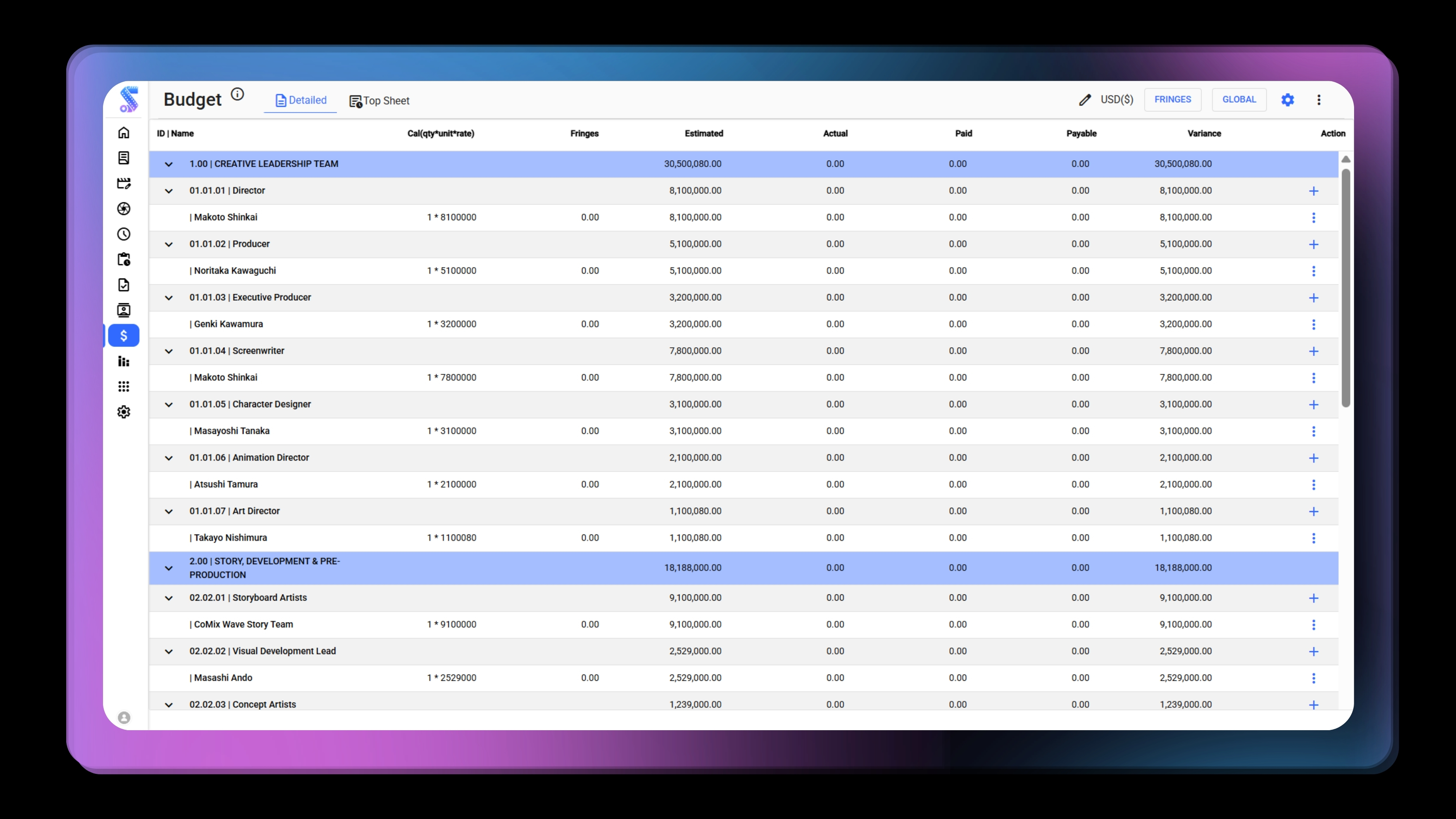 Screenshot 2 of Movie Budgeting Software | Studiovity