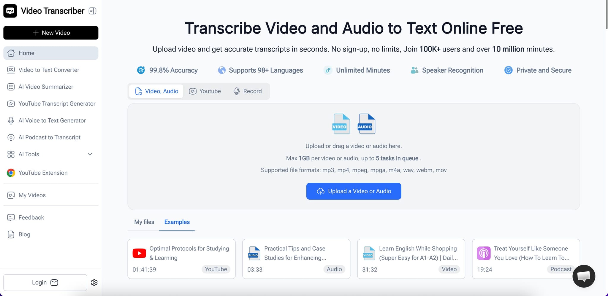 Screenshot 1 of Video Transcriber AI