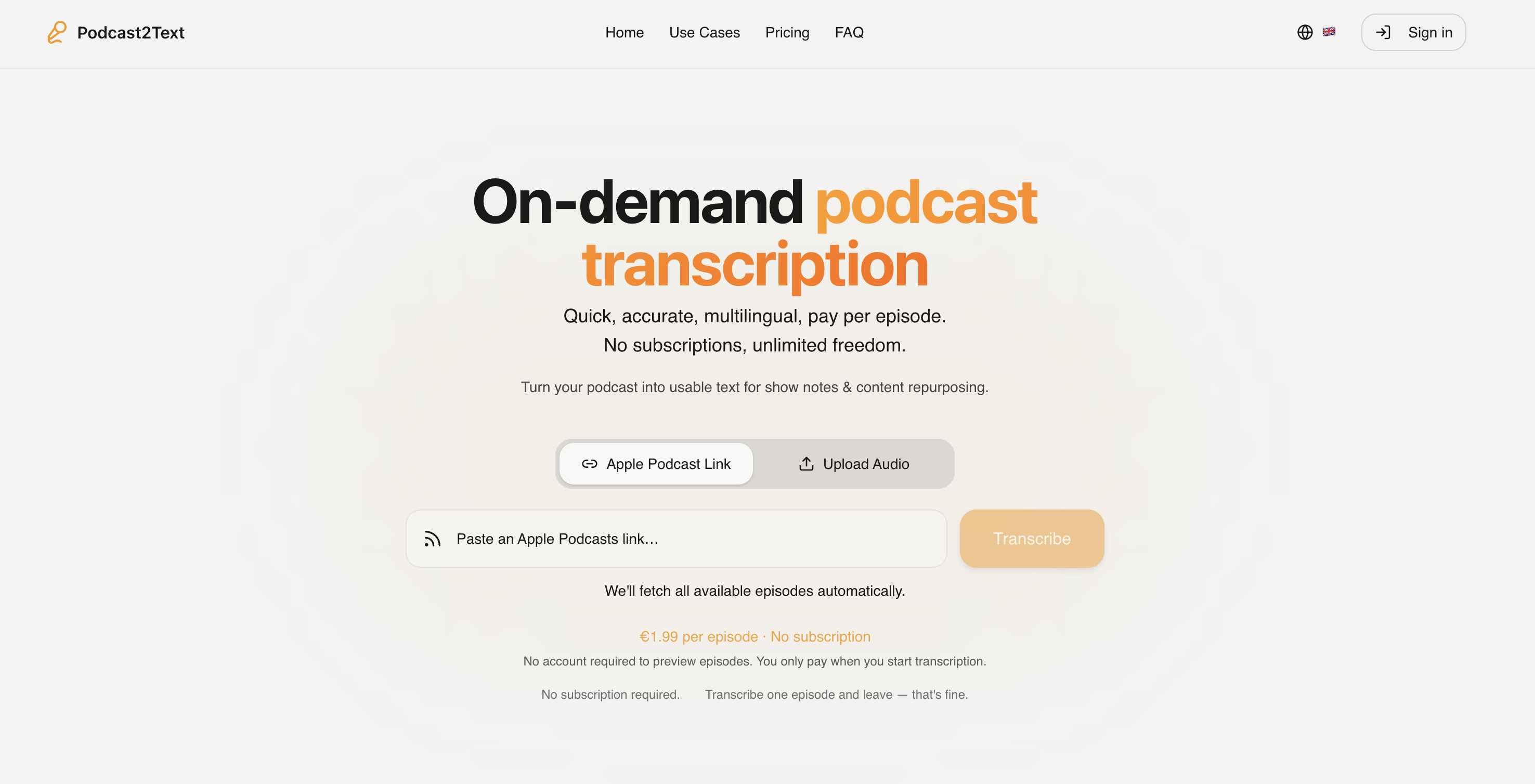 Screenshot 1 of Podcast2Text