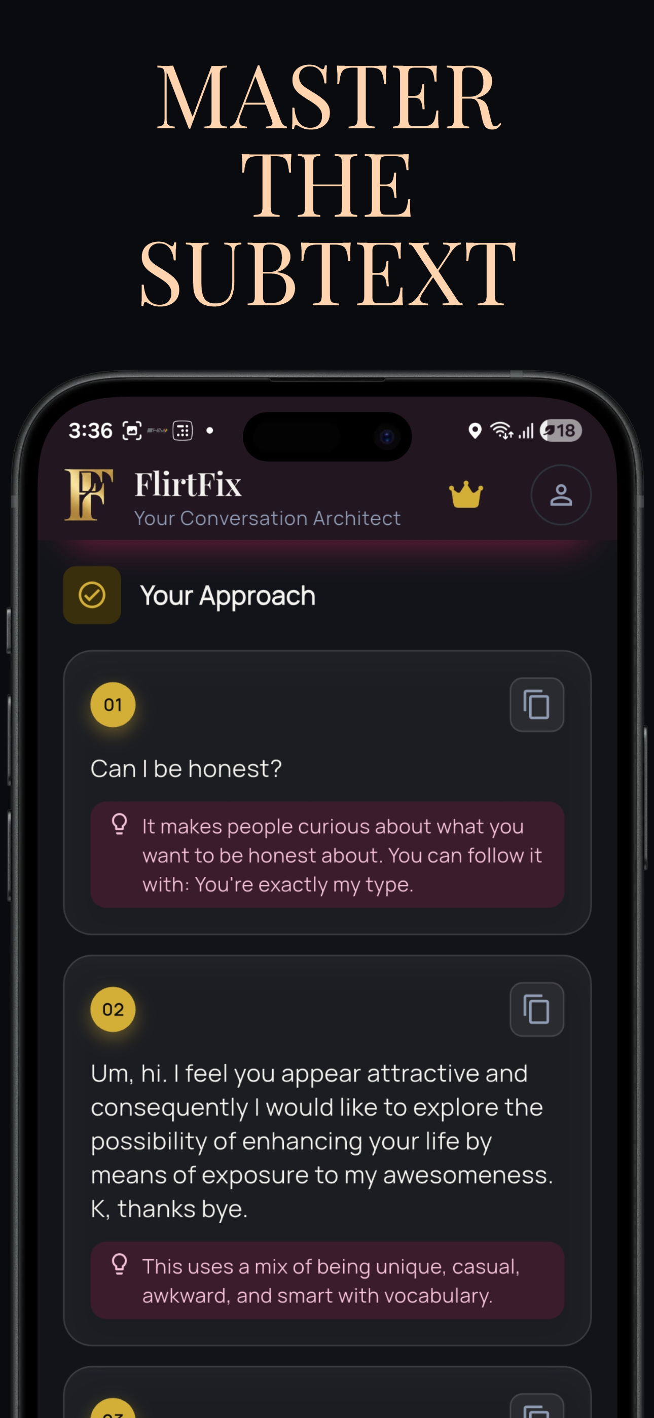 Screenshot 1 of FlirtFix: AI Dating Assistant