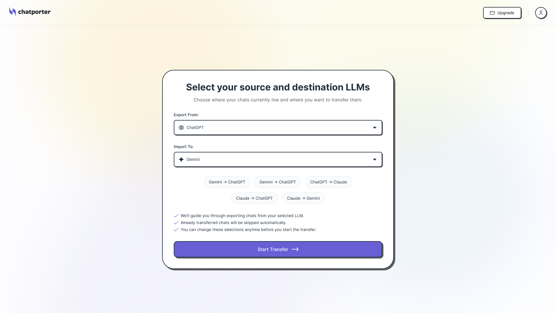 Screenshot 1 of ChatGPT to Gemini chat transfer tool!