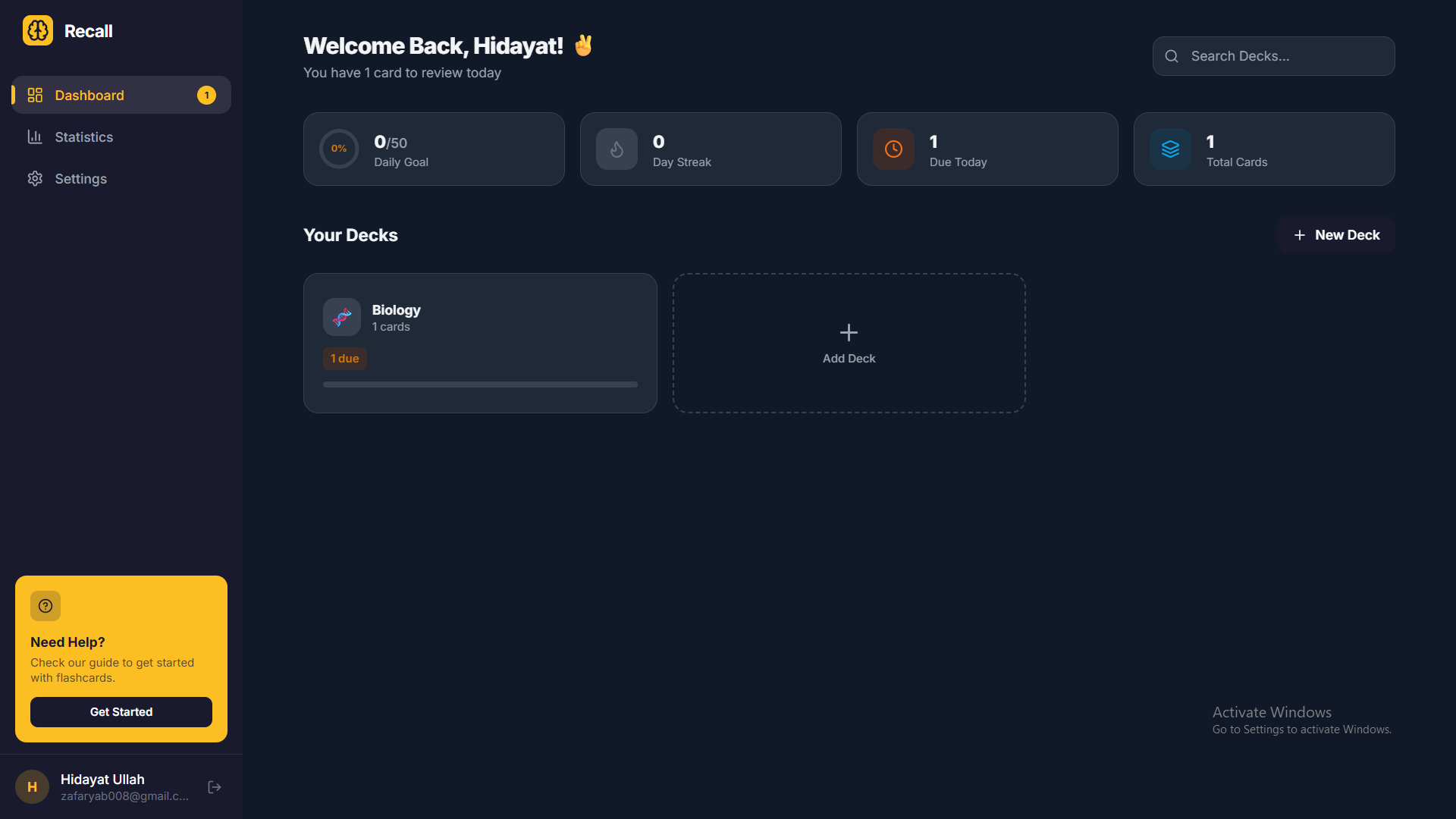 Screenshot 1 of Recall — Smart Flashcards