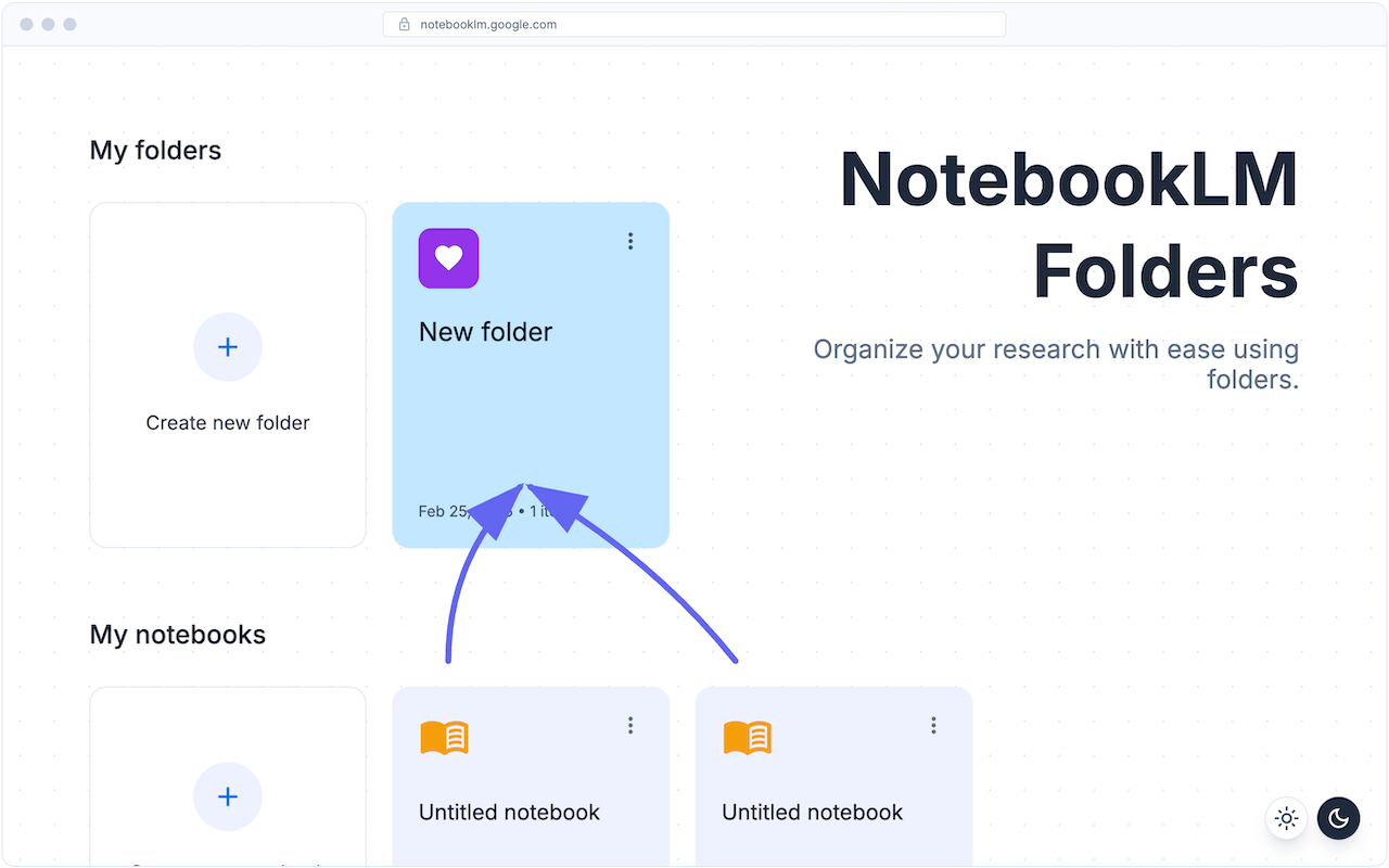 Screenshot 1 of NotebookLM Folders