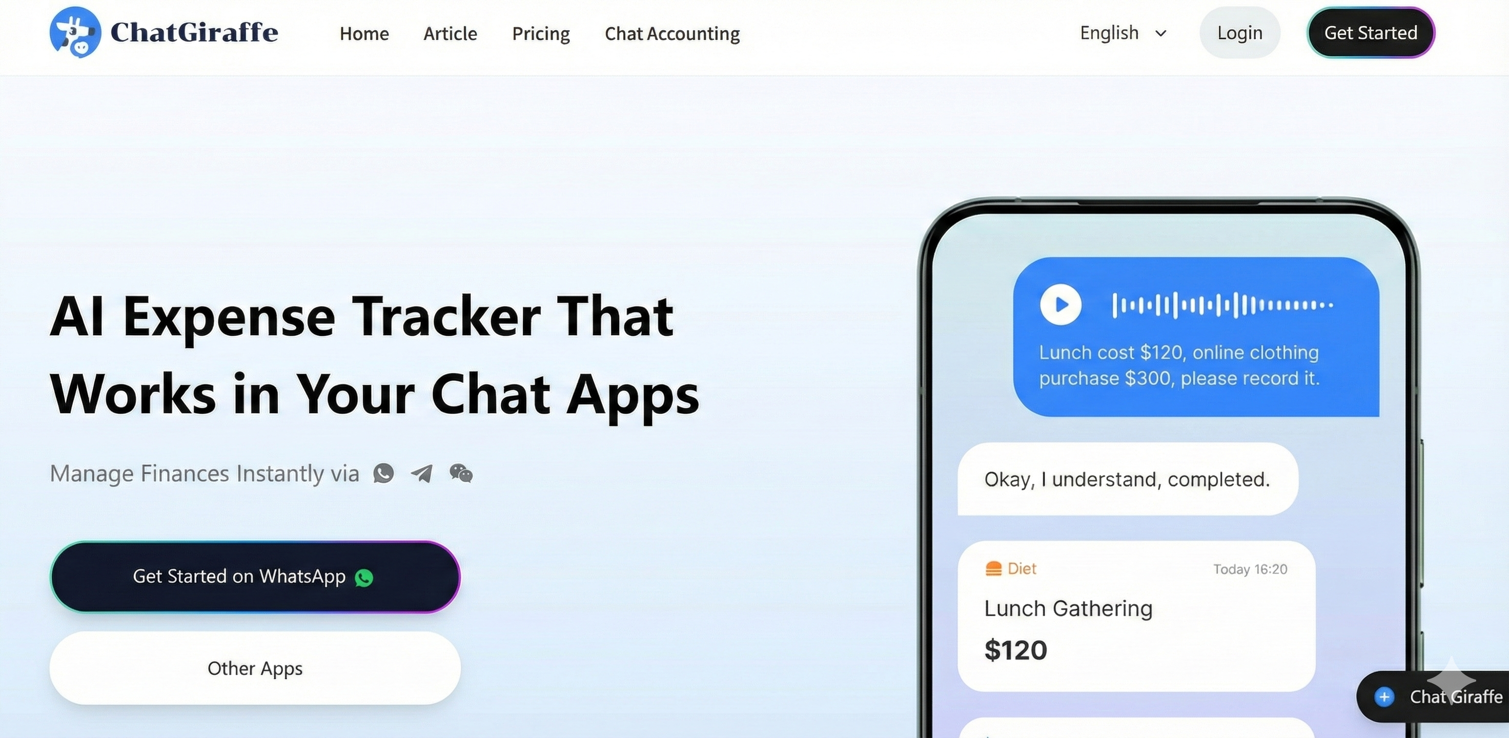 Screenshot 1 of ChatGiraffe - AI Expense Tracker