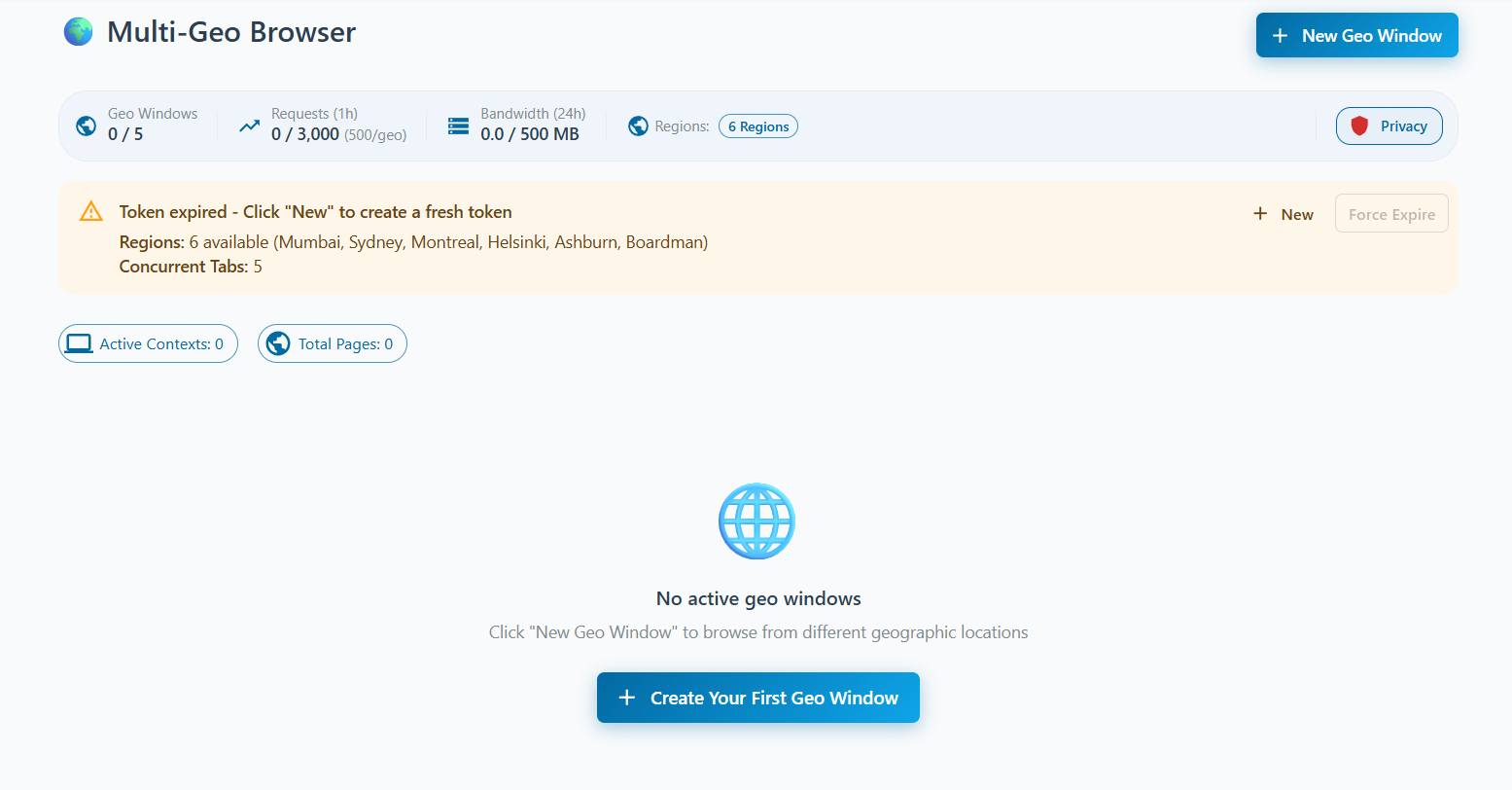 Screenshot 1 of ProbeOps Horizon - Multi-Geo Browser
