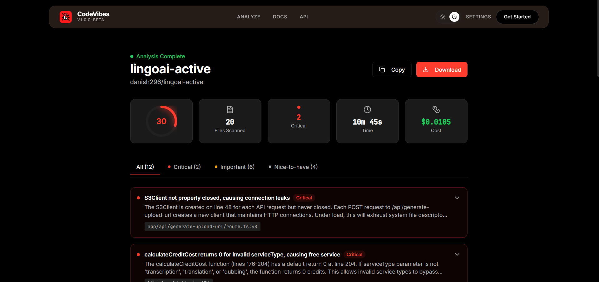 Screenshot 5 of CodeVibes - AI Code Analysis