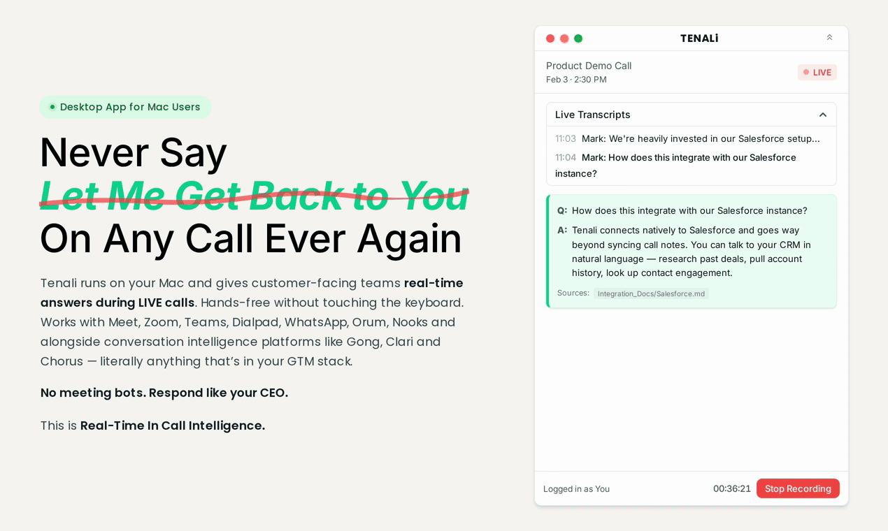 Screenshot 5 of Tenali AI Real Time In-Call Intelligence