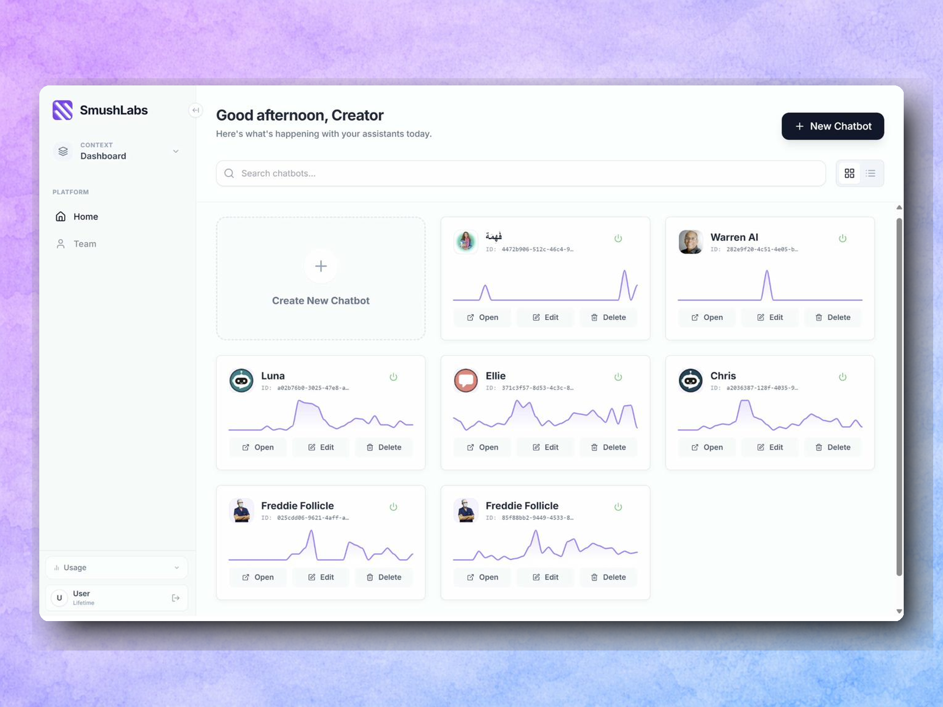 Screenshot 1 of SmushChat AI Chatbot Agent Builder