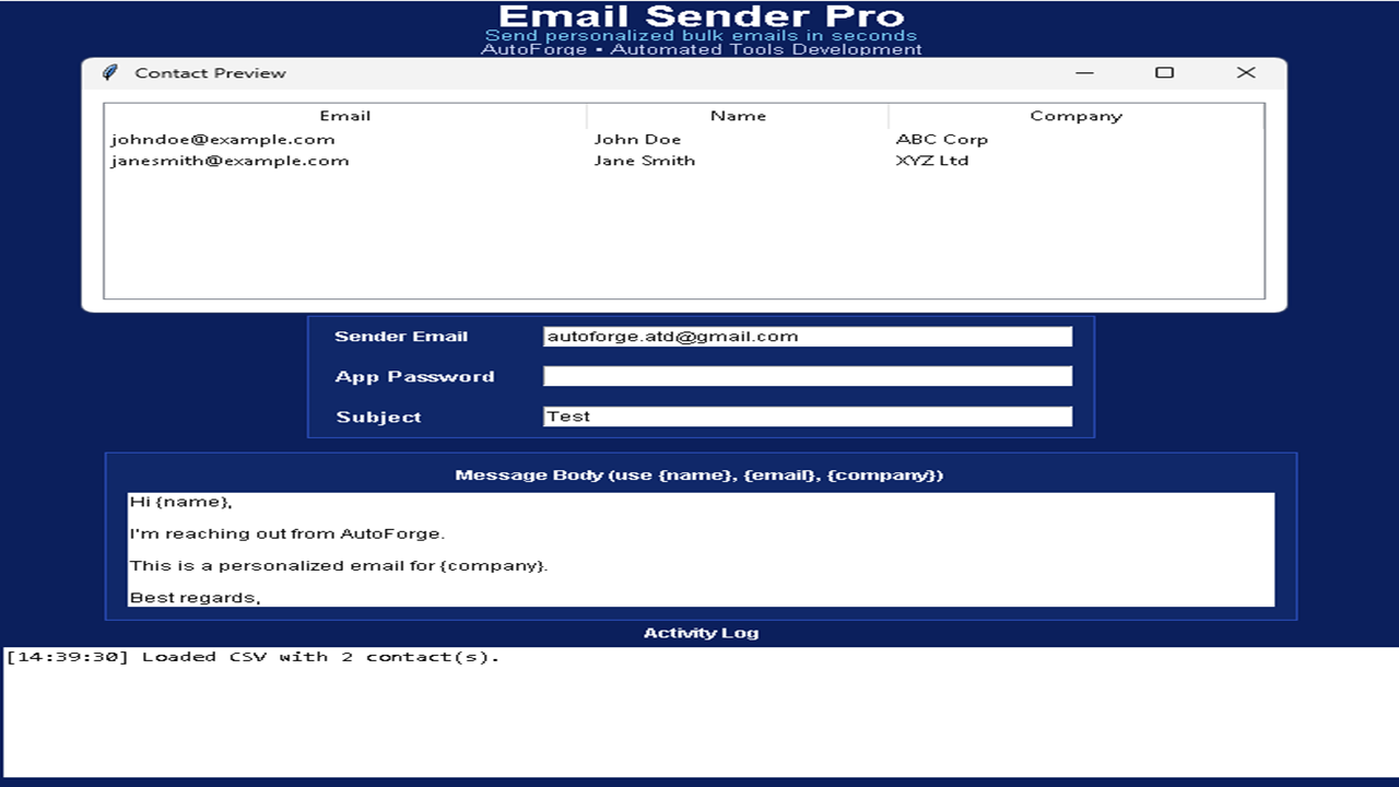 Screenshot 2 of AutoForge_Email_Sender_Pro_v1.0