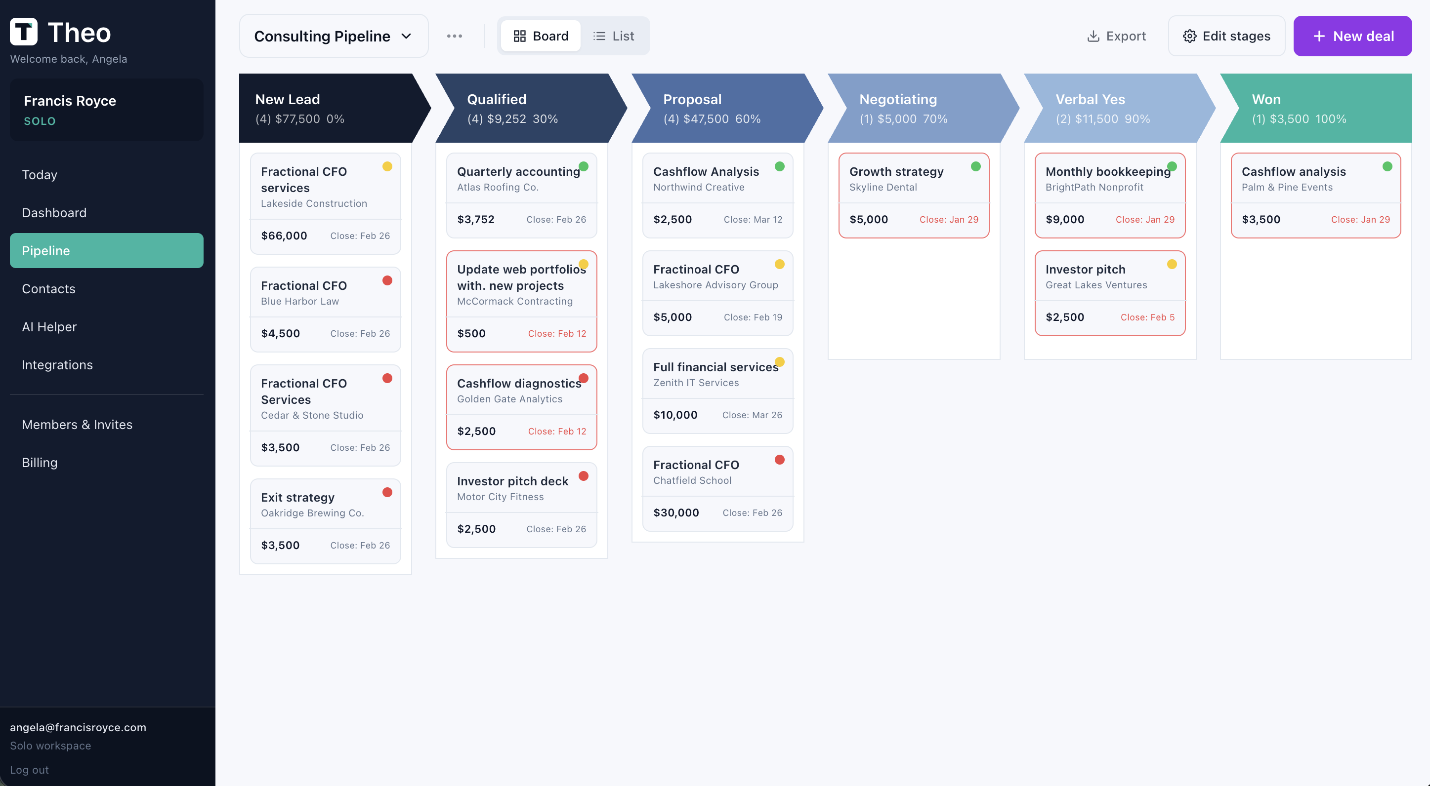 Screenshot 1 of Theo: CRM for Professional Services