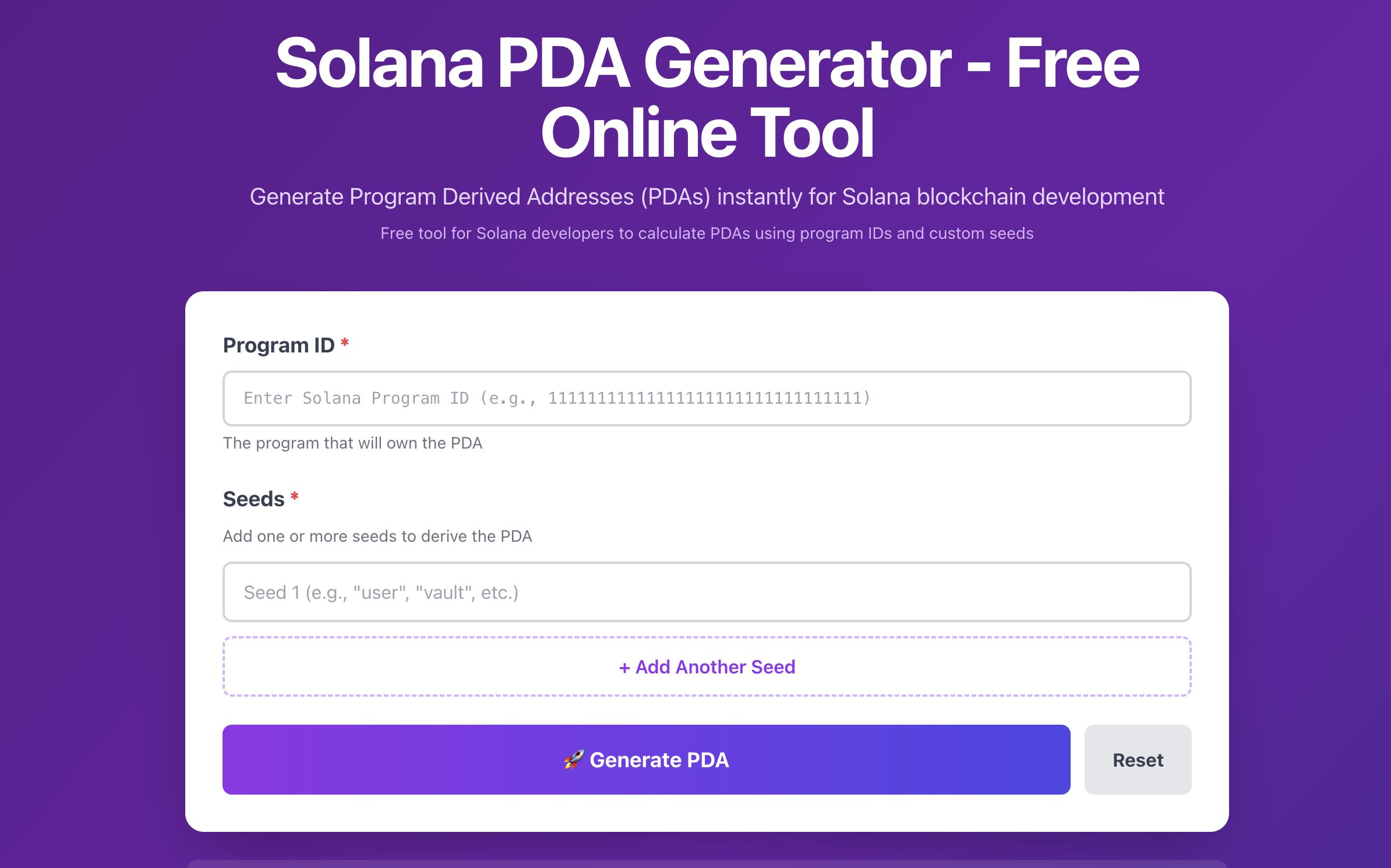 Screenshot 1 of Solana PDA Generator