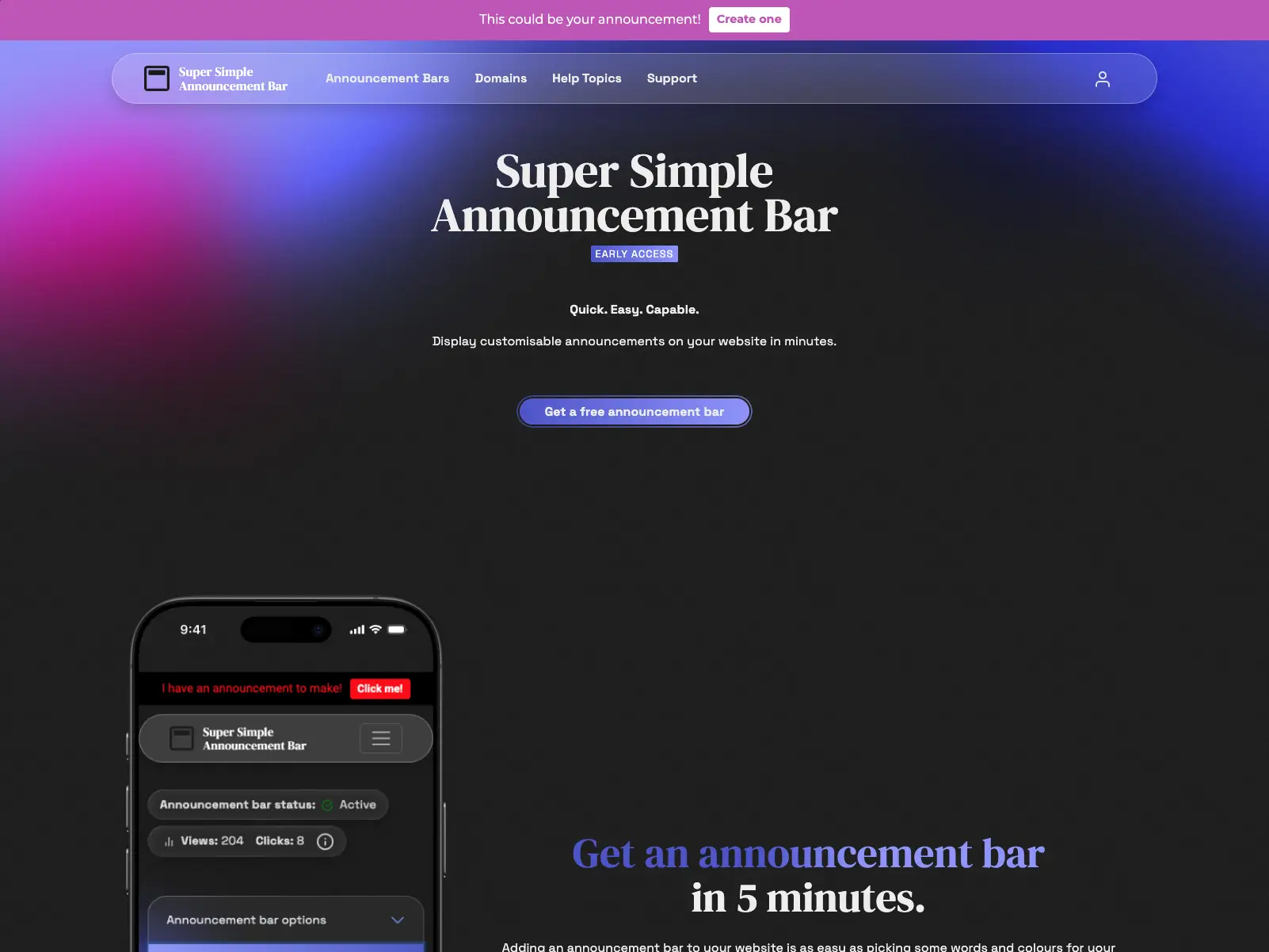 Screenshot 1 of Super Simple Announcement Bar