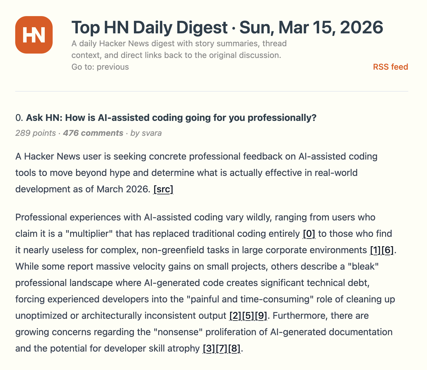 Screenshot 2 of Top HN Daily Digest