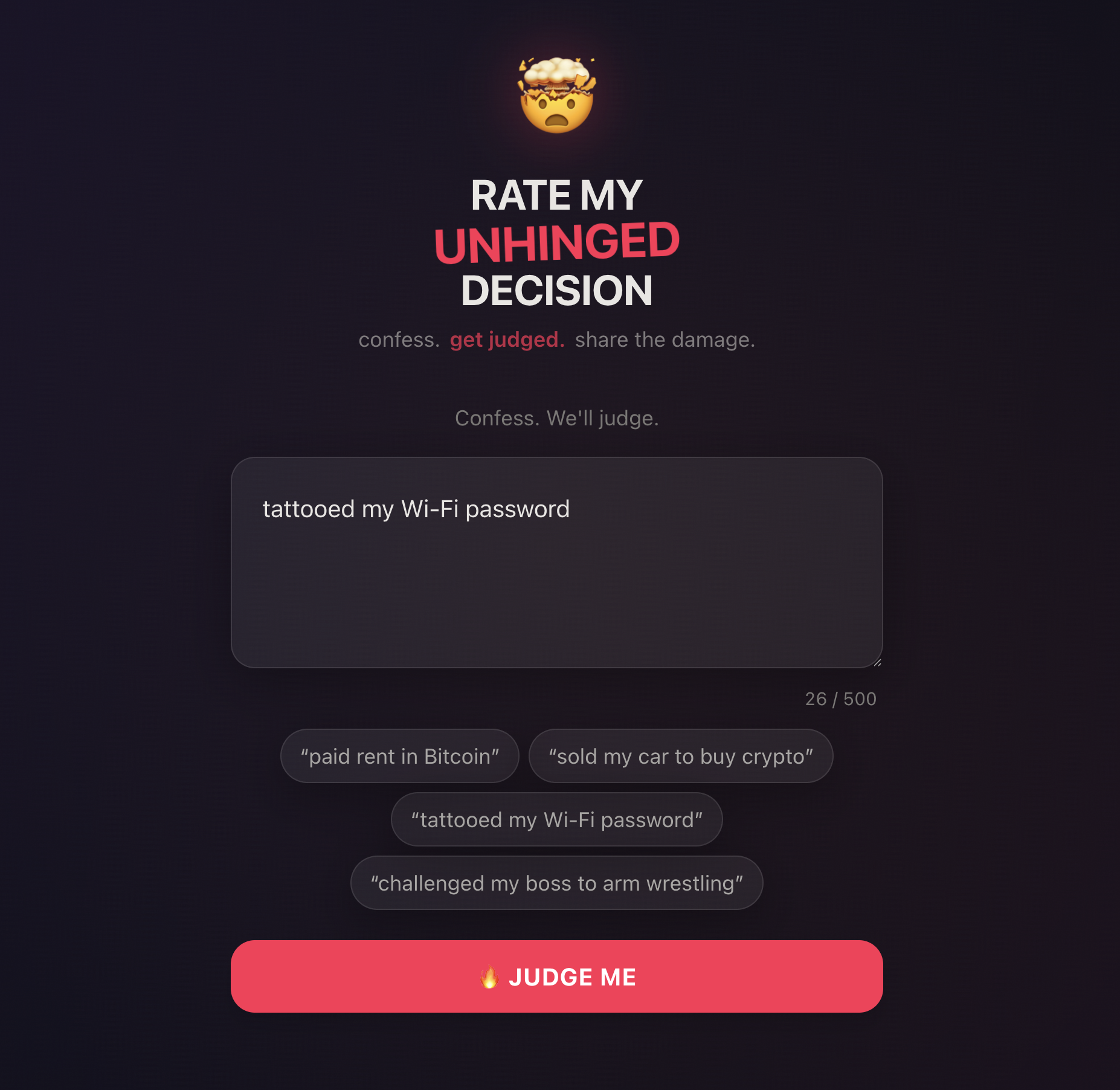 Screenshot 1 of Rate My Unhinged Decision