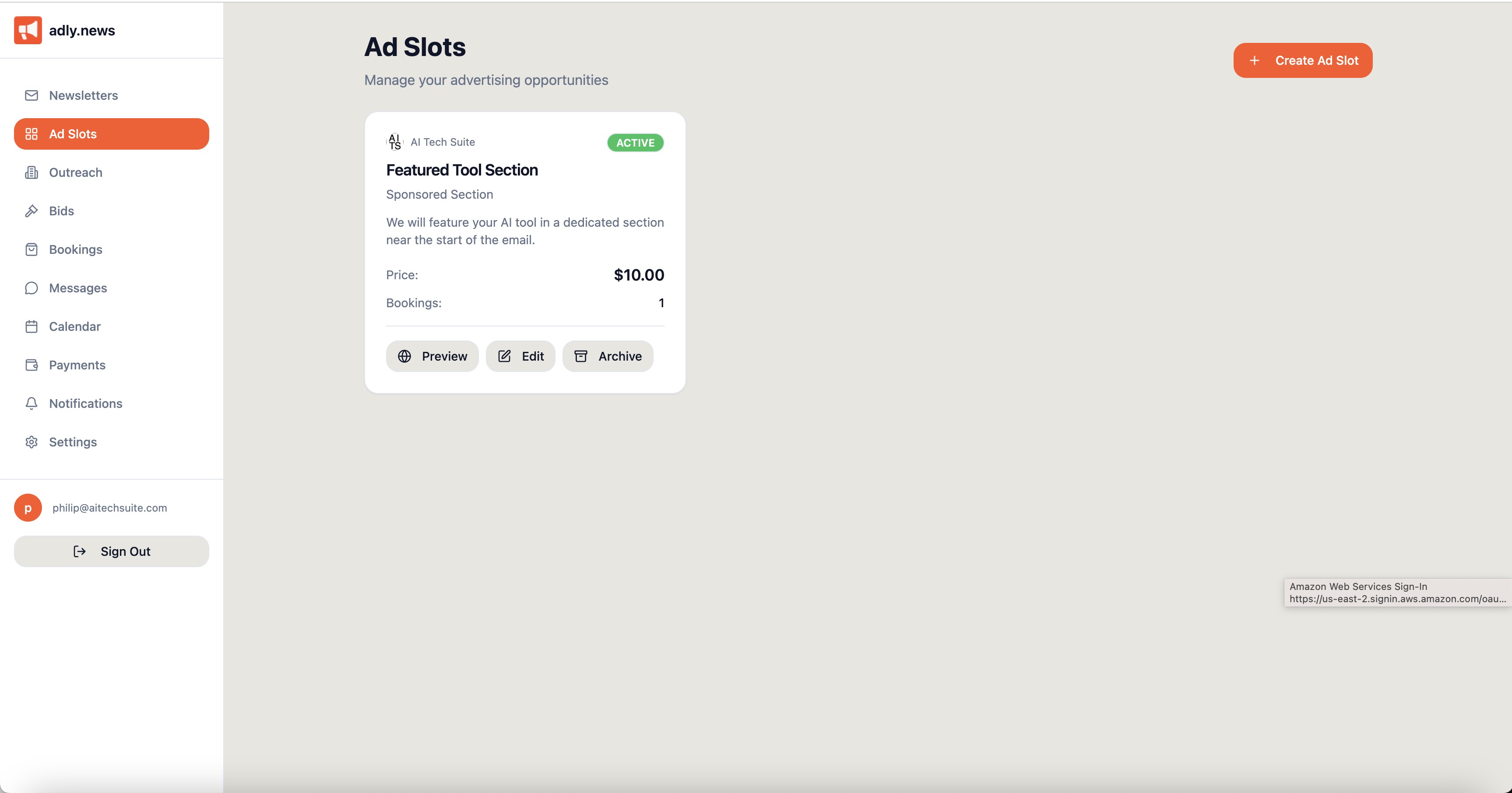 Screenshot 2 of adly.news/newsletter