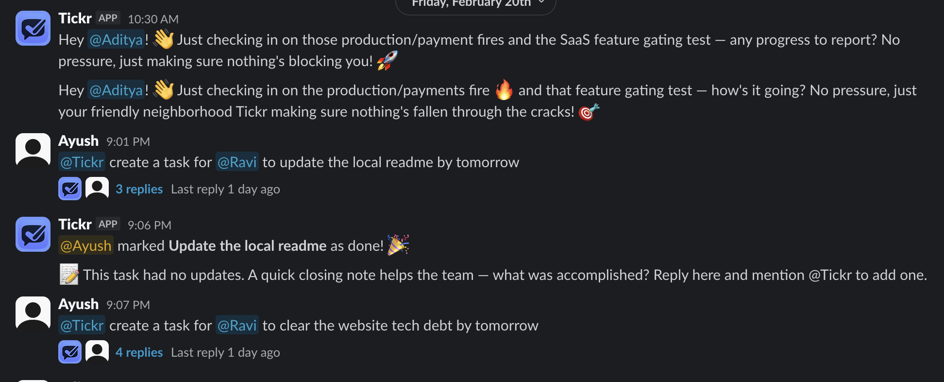 Screenshot 4 of Tickr — Your AI PM, Inside Slack
