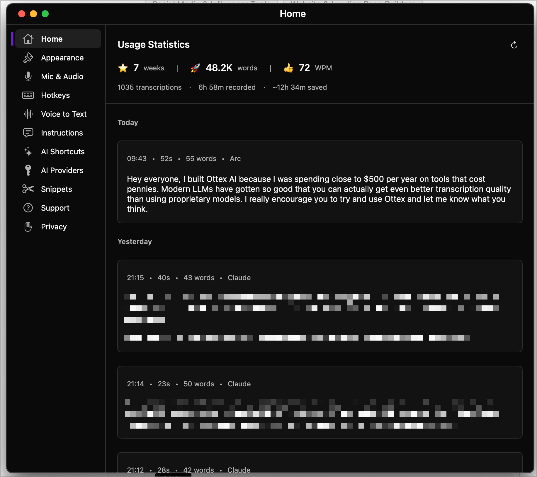 Screenshot 4 of Ottex AI — WisprFlow with BYOK