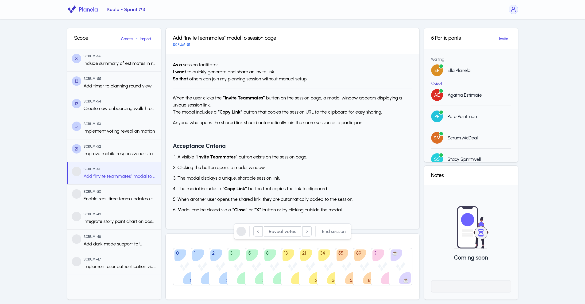 Screenshot 3 of Planela agile planning poker