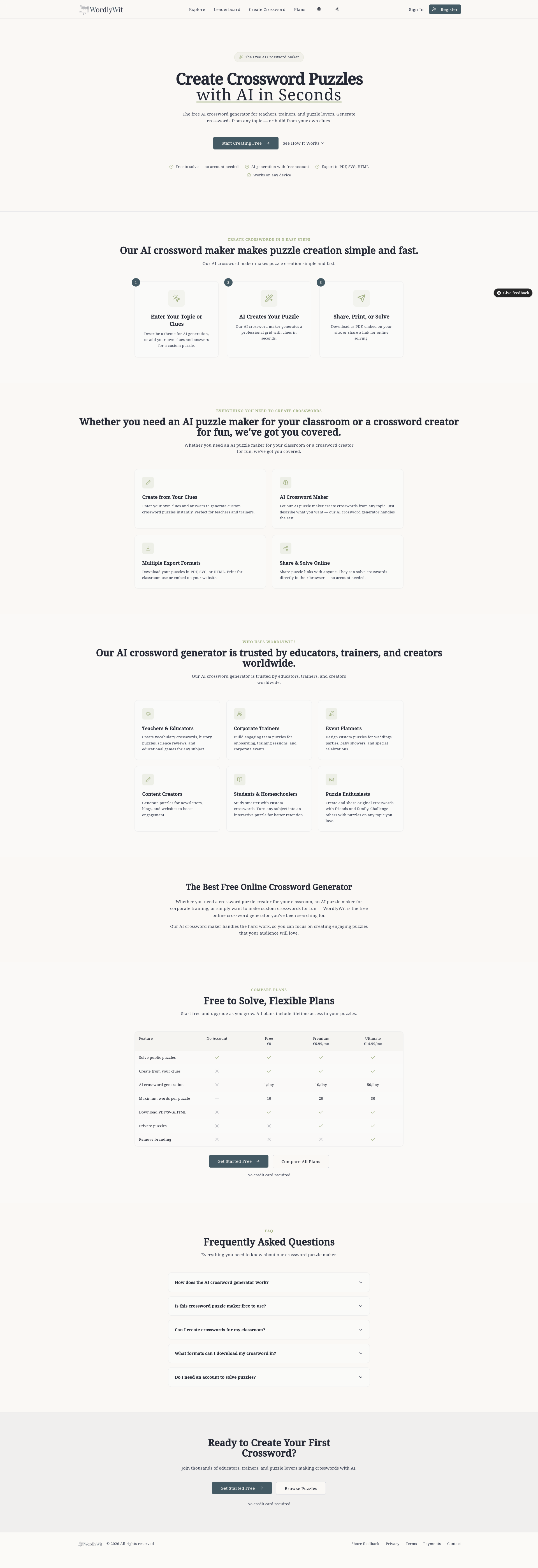 Screenshot 1 of WordlyWit AI Crossword Generator
