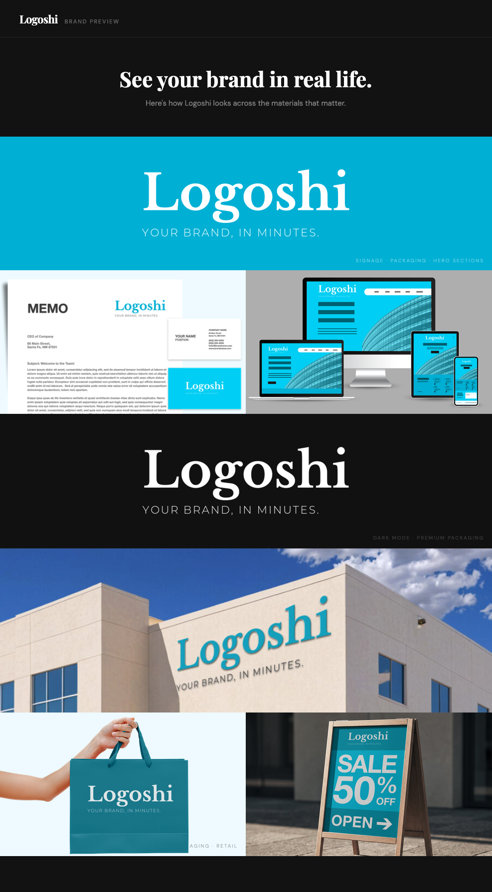 Screenshot 1 of Logoshi Brand Kit Generator