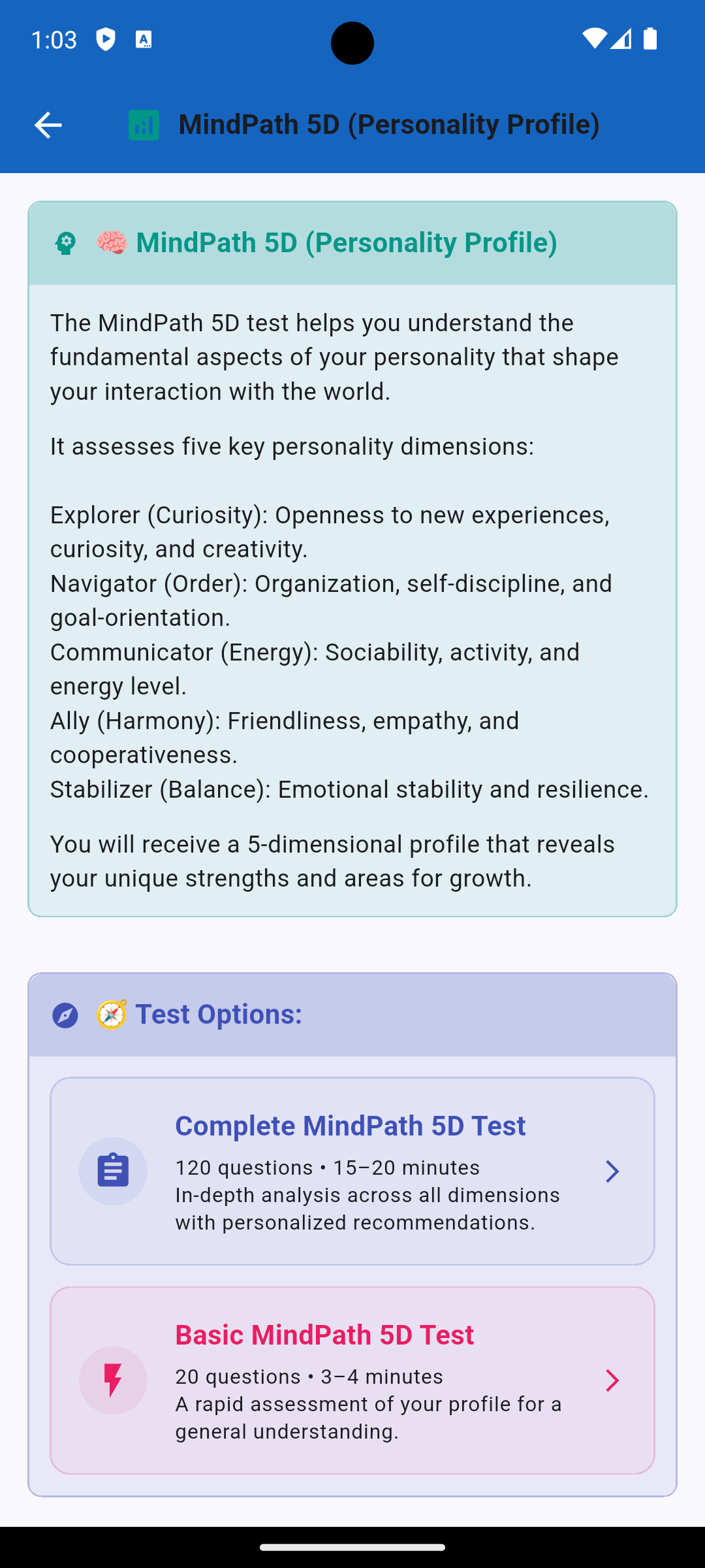 Screenshot 1 of Personality Compass