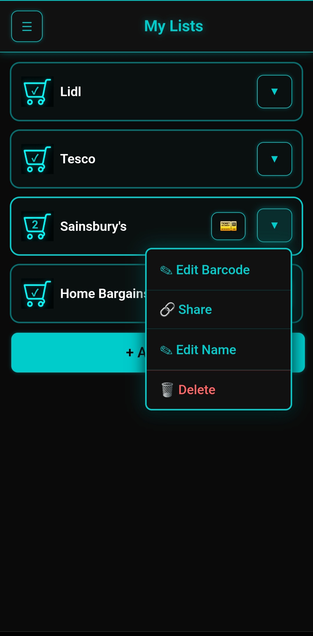 Screenshot 1 of Neon Lists - Smart Shopping Lists