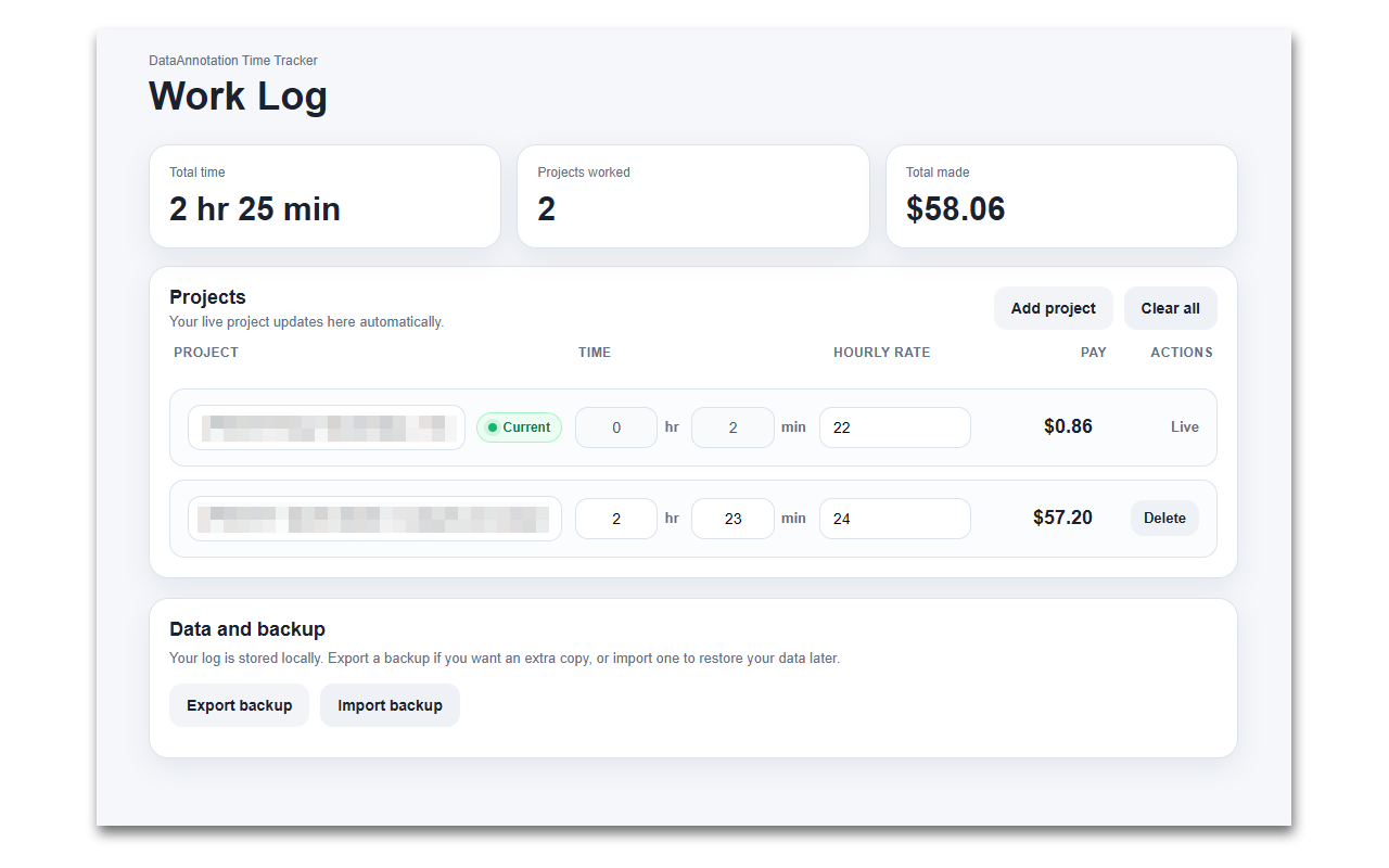 Screenshot 2 of DataAnnotation Time Tracker