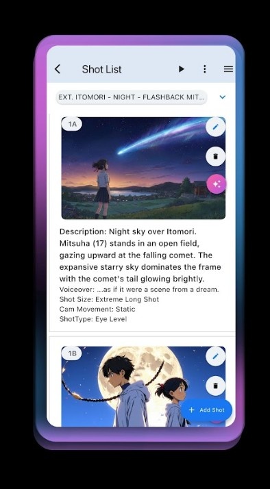 Screenshot 1 of AI Shotlist Software | Studiovity