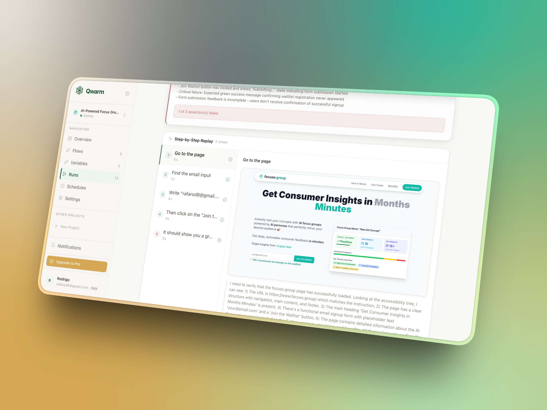 Screenshot 1 of Qwarm - AI-Powered QA Testing