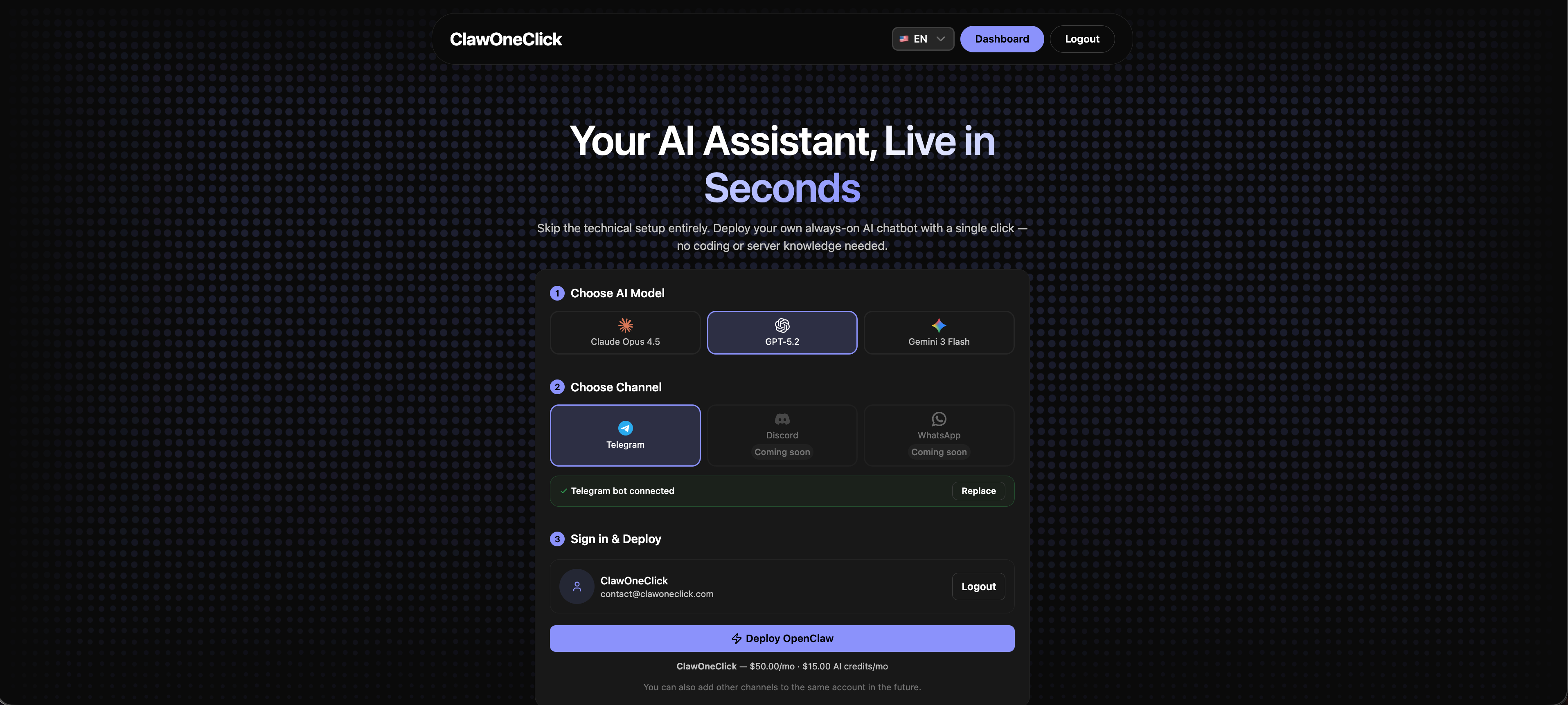 Screenshot 1 of ClawOneClick