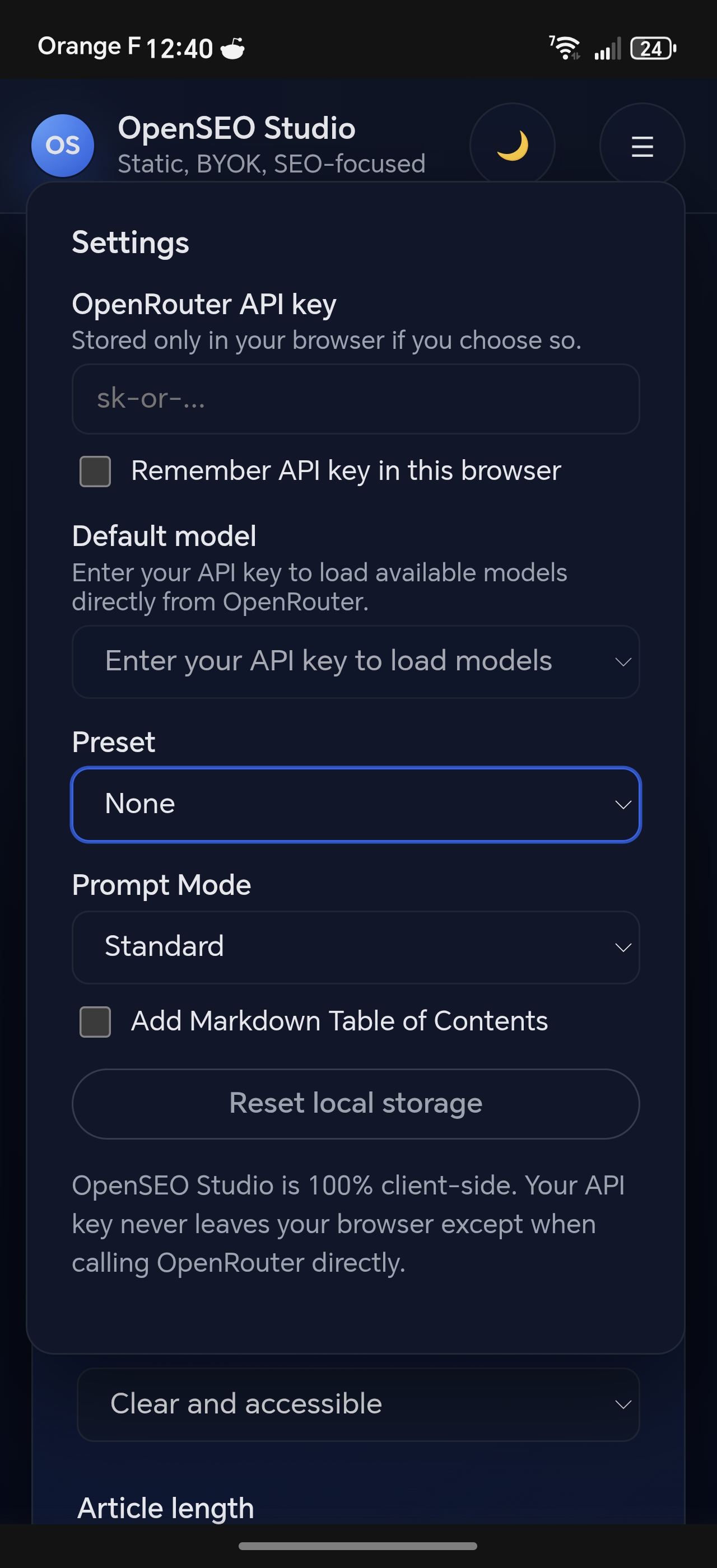 Screenshot 2 of OpenSEO Studio – Article generator
