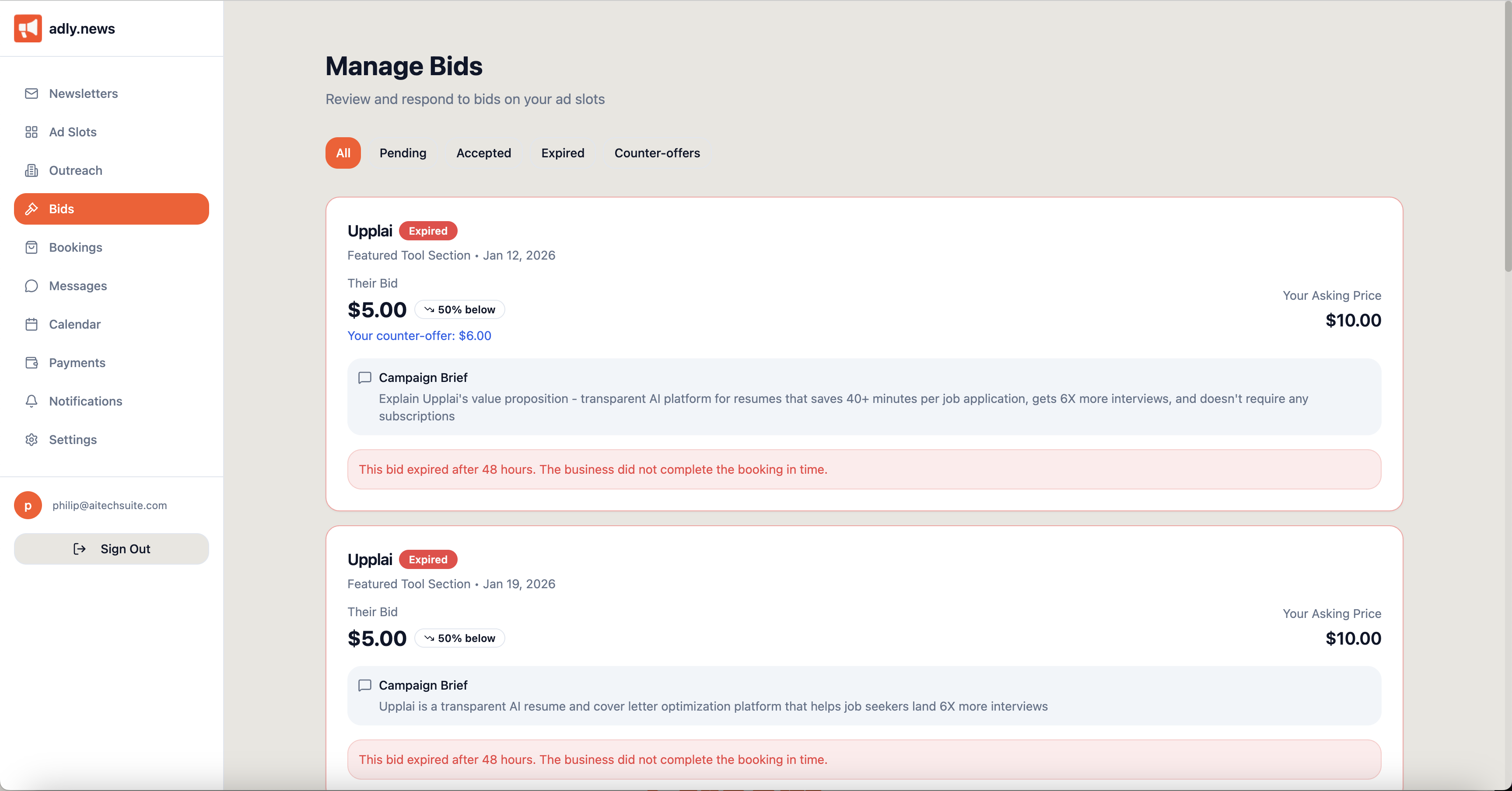 Screenshot 4 of adly.news/newsletter