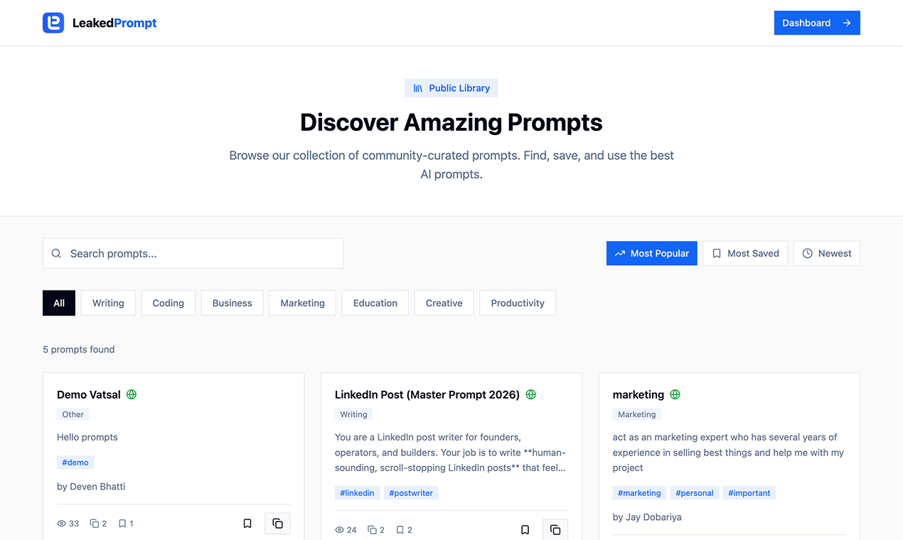 Screenshot 1 of Prompt Library