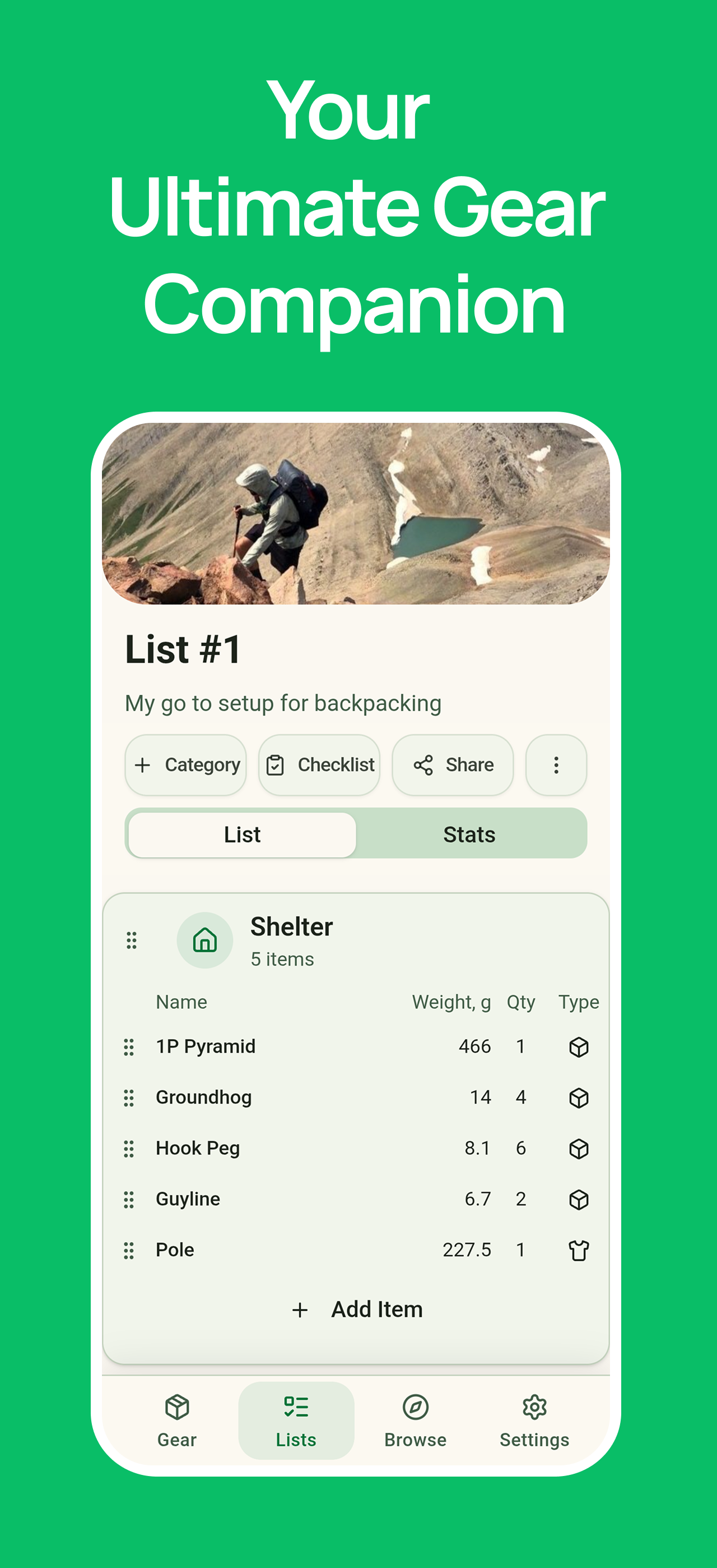 Screenshot 1 of MetaGear - Hiking Gear Tracker