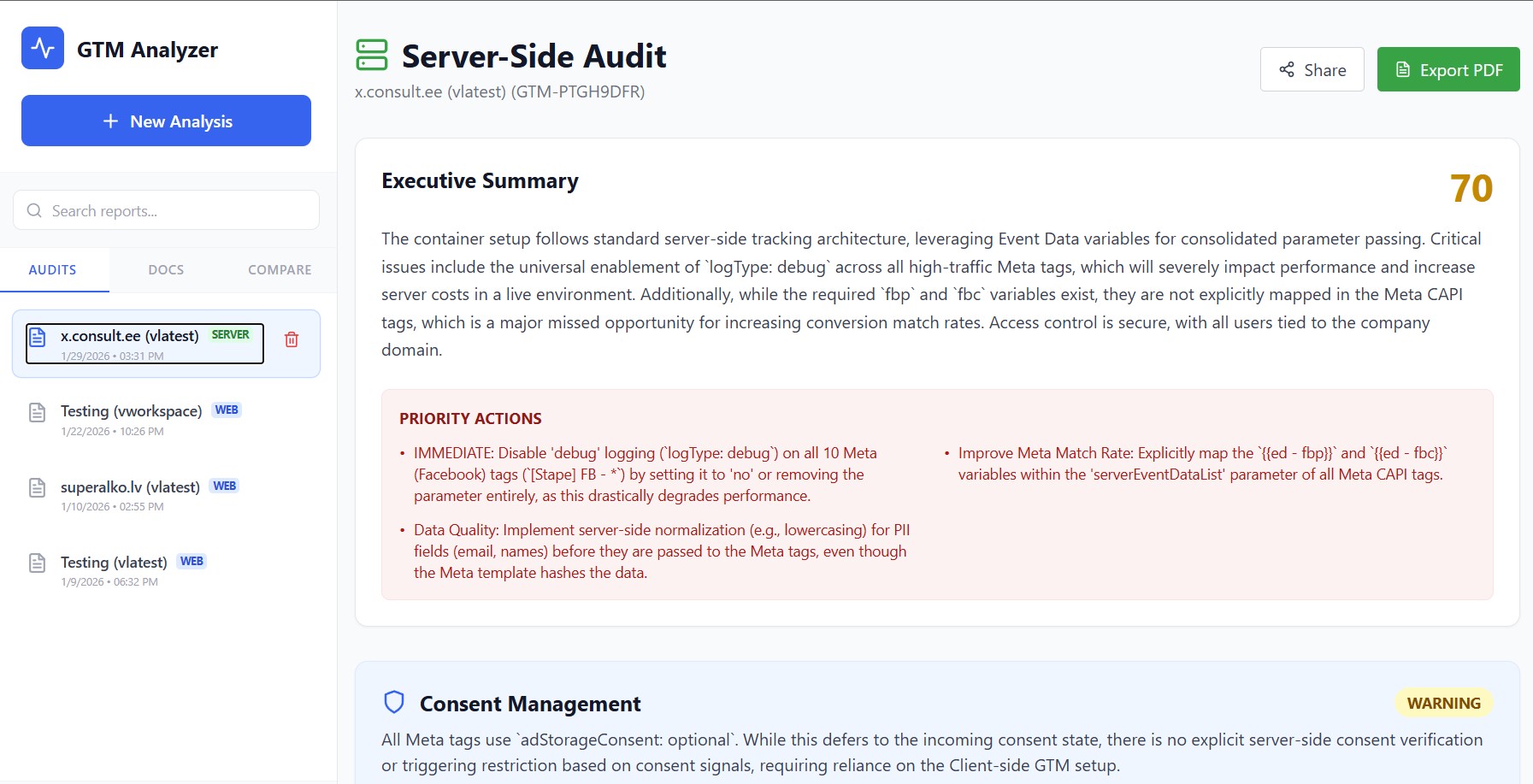 Screenshot 1 of GTM Analyzer