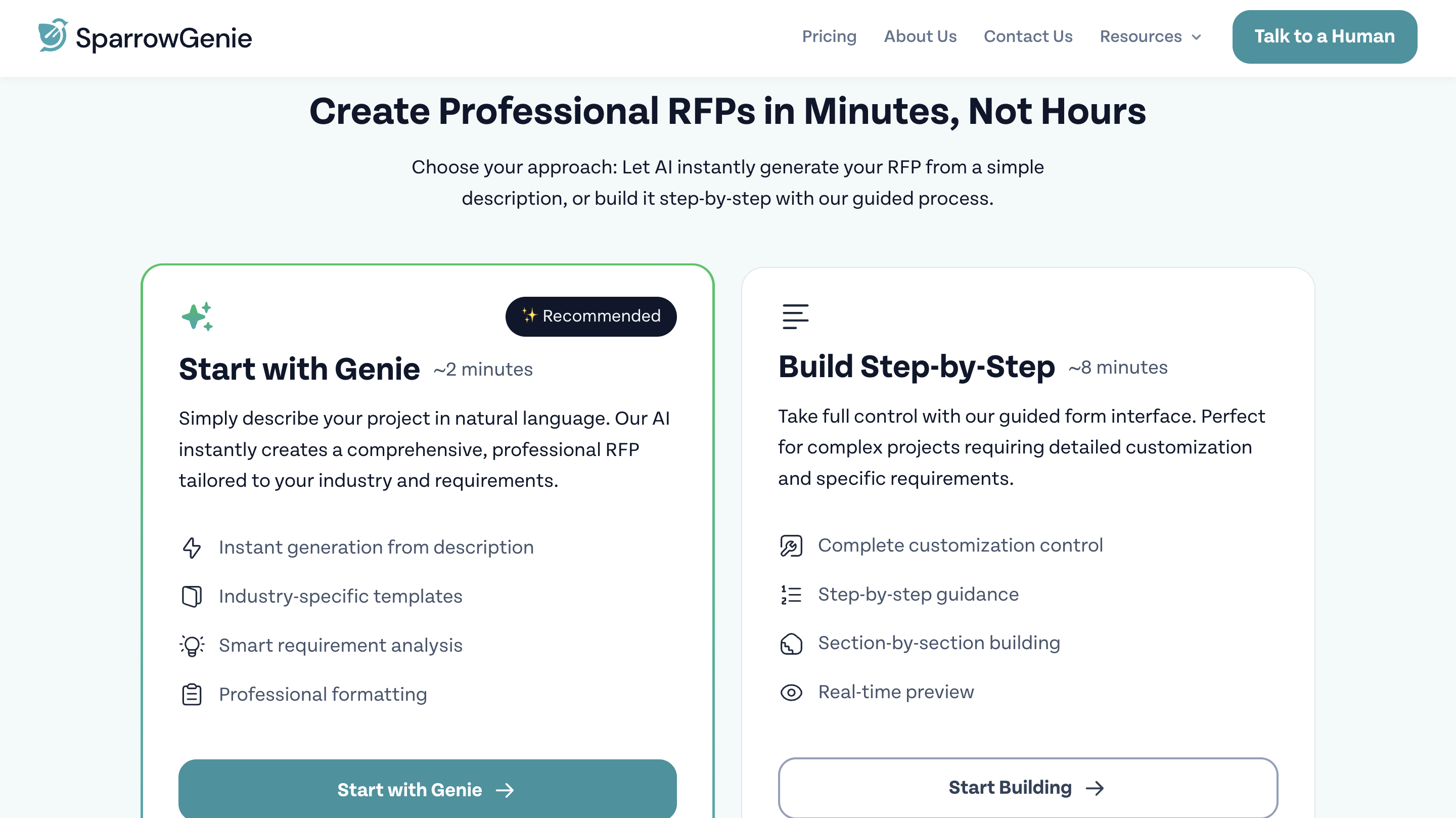 Screenshot 1 of SparrowGenie Free RFP Generator
