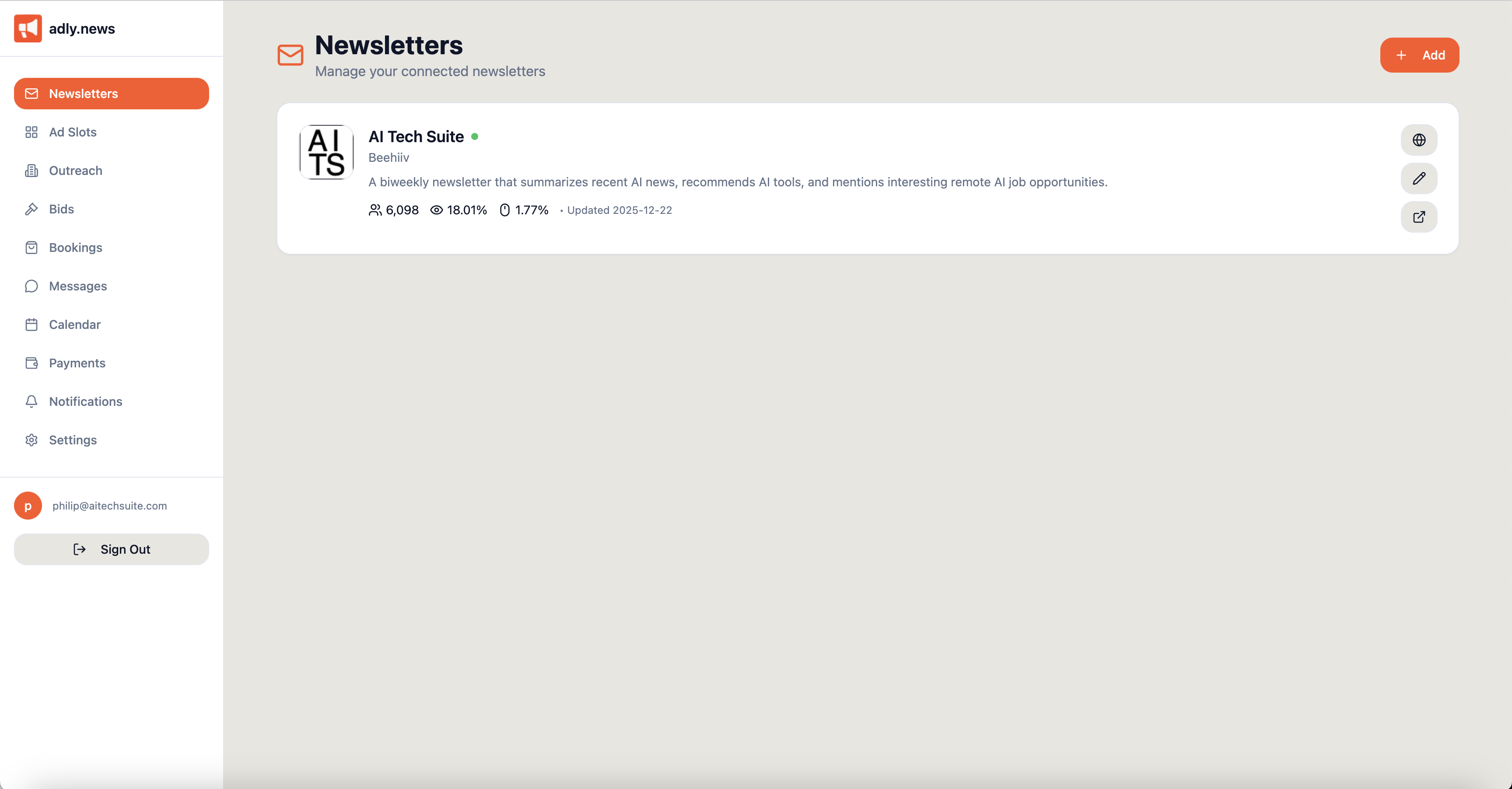 Screenshot 1 of adly.news/newsletter