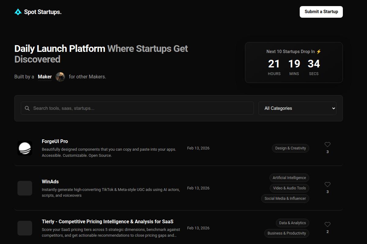Screenshot 1 of Spot Startups