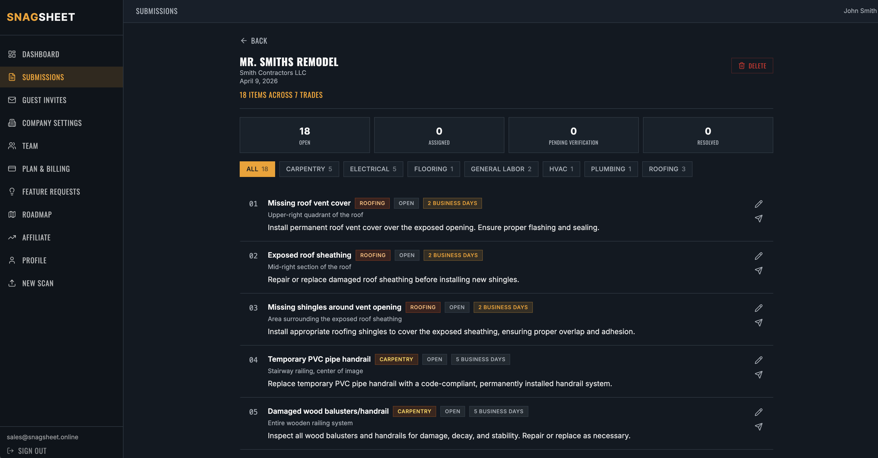 Screenshot 3 of SnagSheet