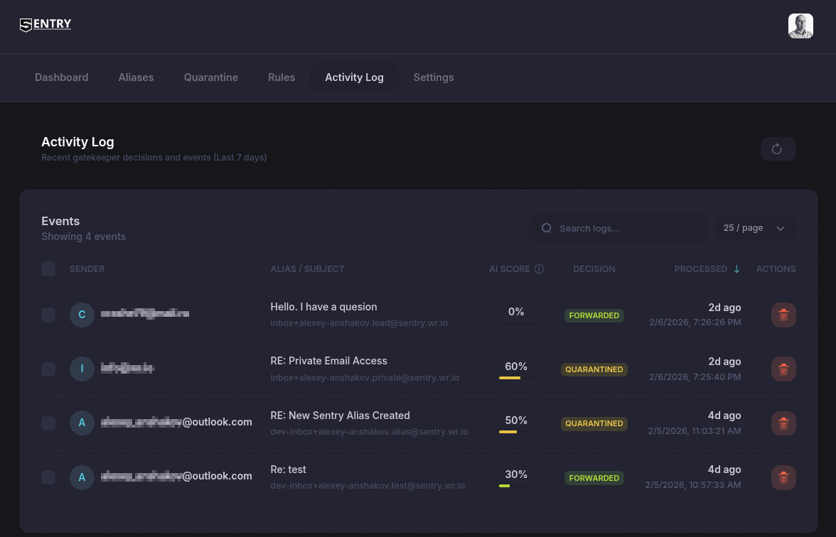 Screenshot 1 of Sentry (wr.io)