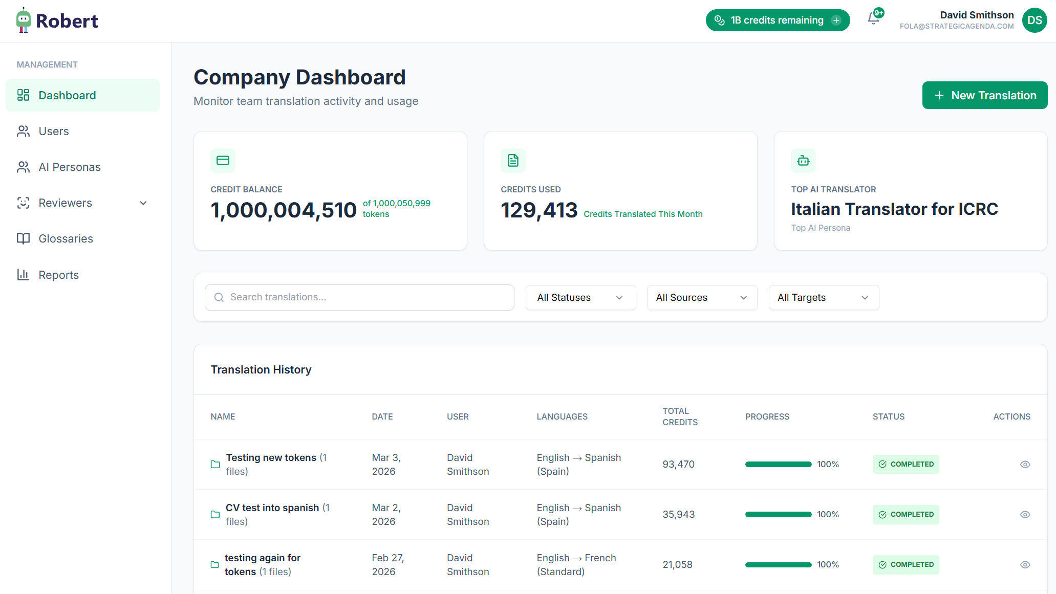 Screenshot 2 of Robert AI Translation Platform