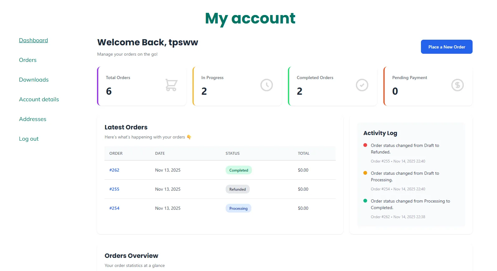 Screenshot 2 of Modern WooCommerce Customer Dashboard